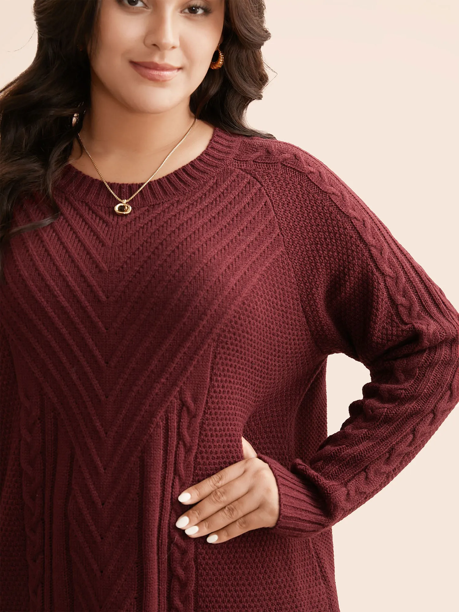 Texture Cable Knit Raglan Sleeve Pullover sold by Bloomchic product image thumbnail 5