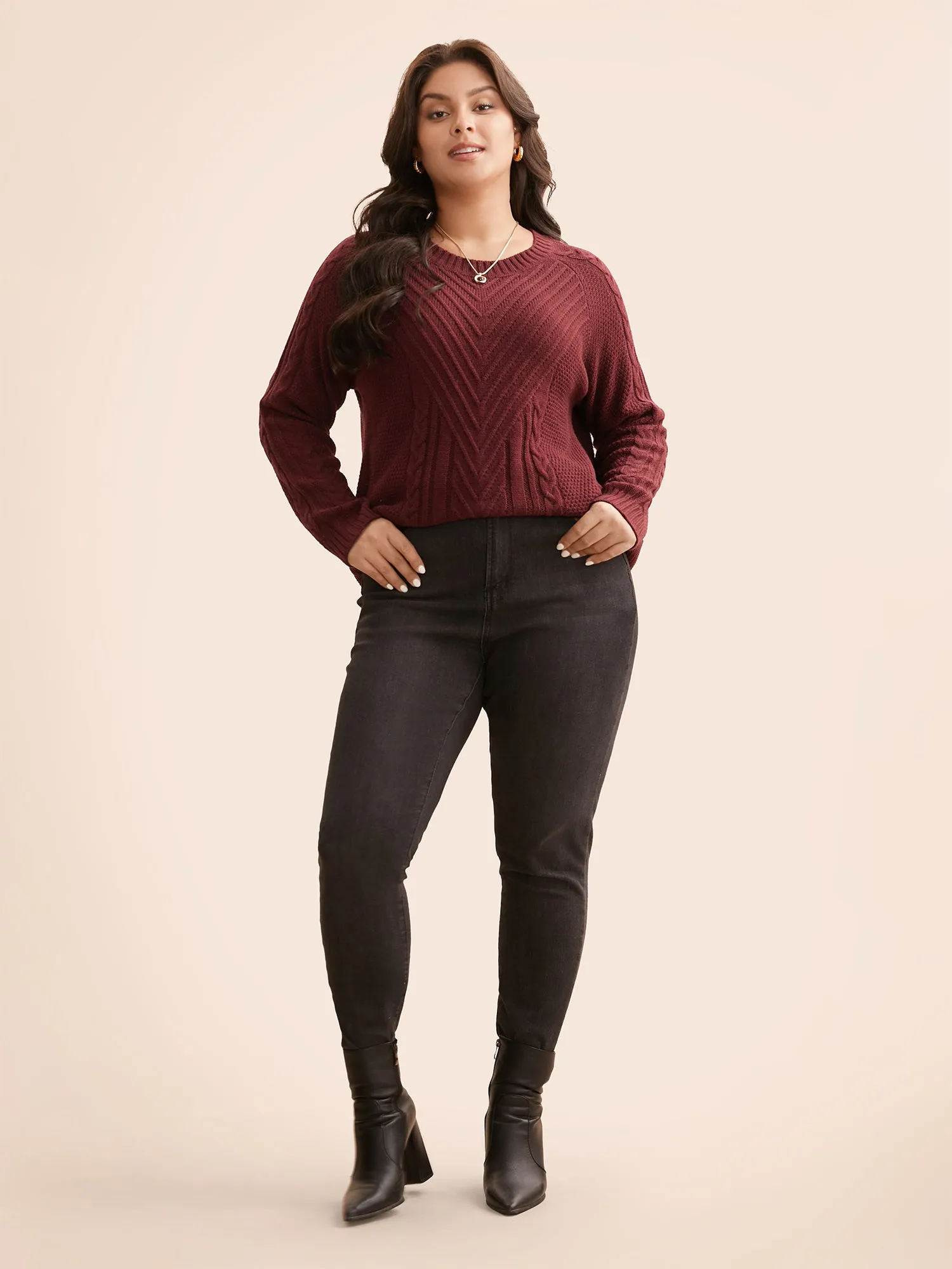 Texture Cable Knit Raglan Sleeve Pullover sold by Bloomchic product image thumbnail 4