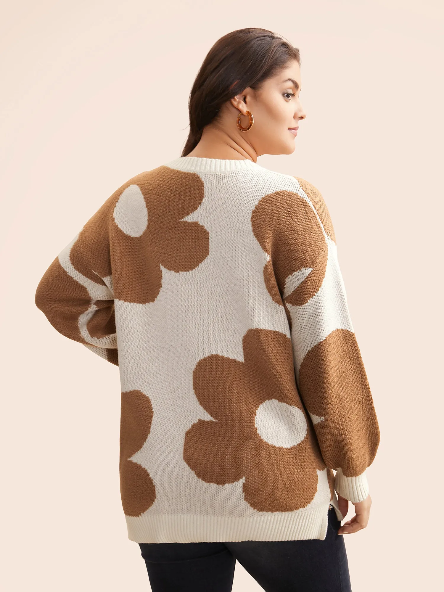 Floral Jacquard Drop Shoulder Sleeve Pullover sold by Bloomchic product image thumbnail 2