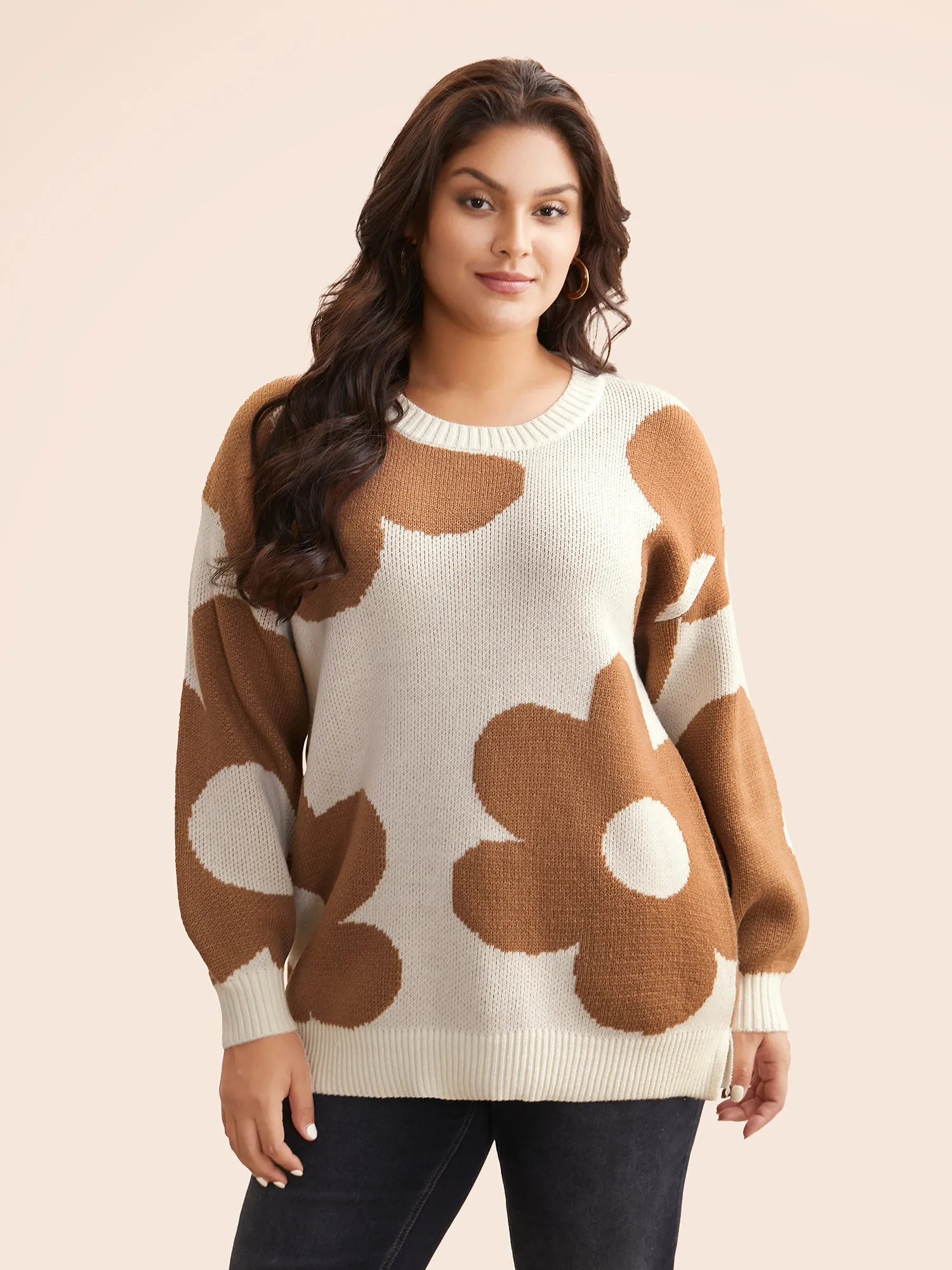 Floral Jacquard Drop Shoulder Sleeve Pullover sold by Bloomchic product image thumbnail 3