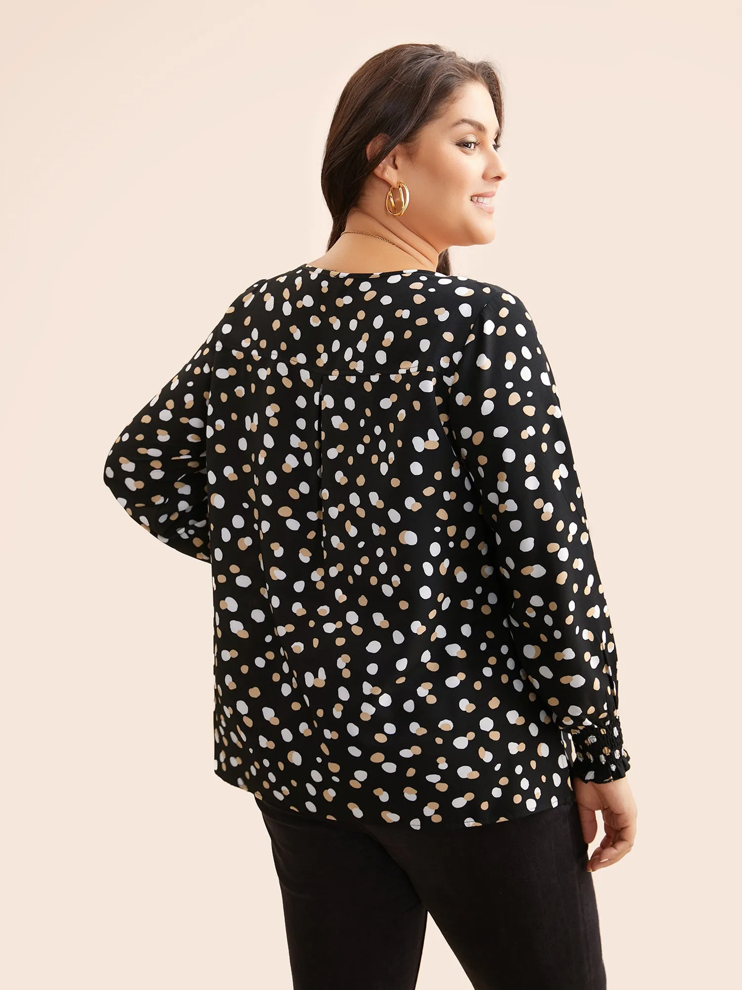 Polka Dot Button Detail Shirred Blouse sold by Bloomchic product image thumbnail 5