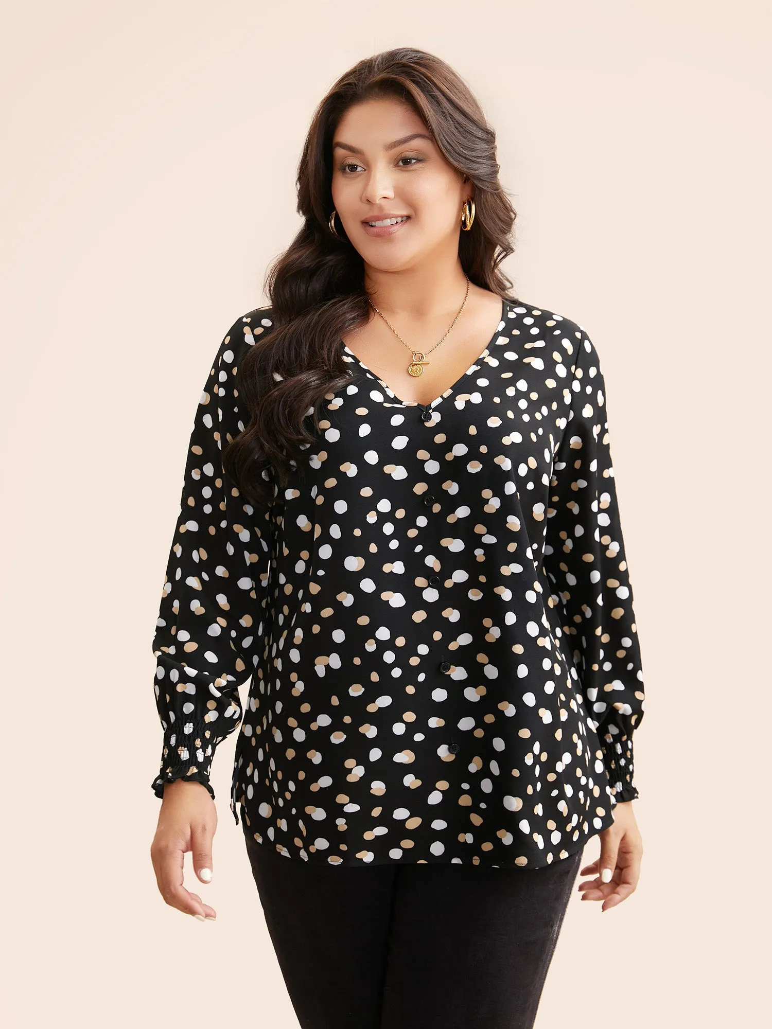 Polka Dot Button Detail Shirred Blouse sold by Bloomchic product image thumbnail 4