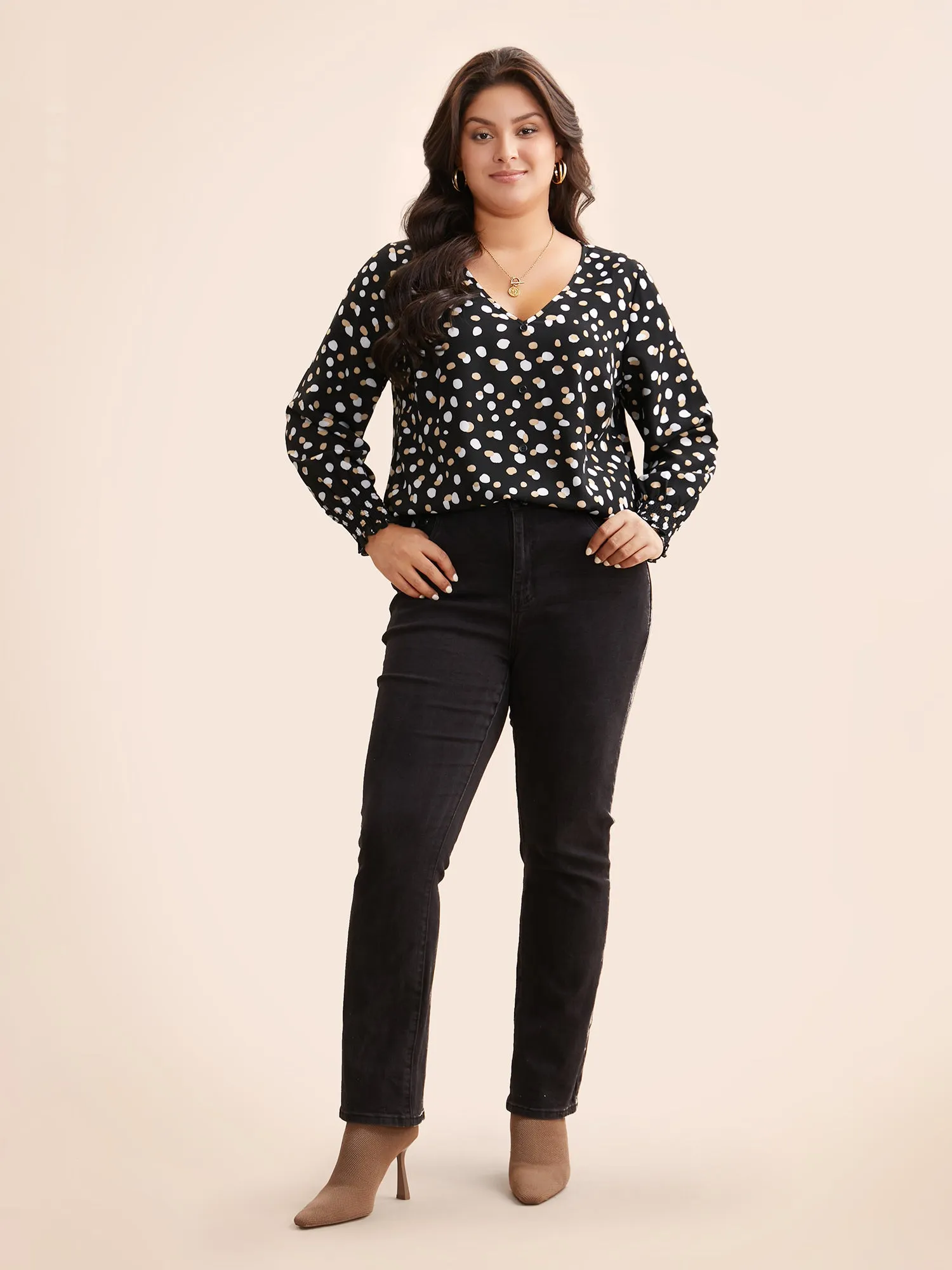 Polka Dot Button Detail Shirred Blouse sold by Bloomchic product image thumbnail 3