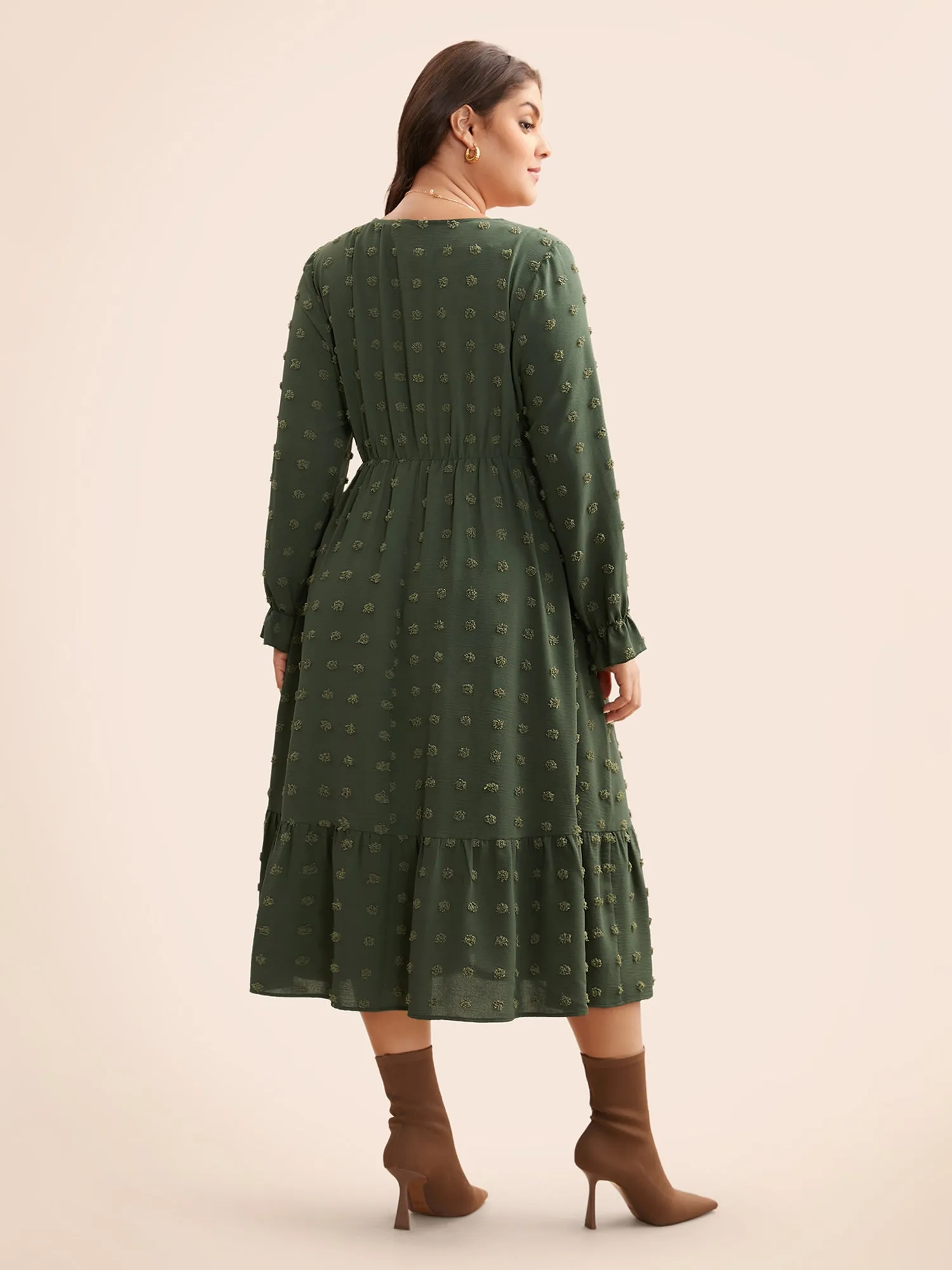 Plain Textured V Neck Ruffle Hem Dress sold by Bloomchic product image thumbnail 5