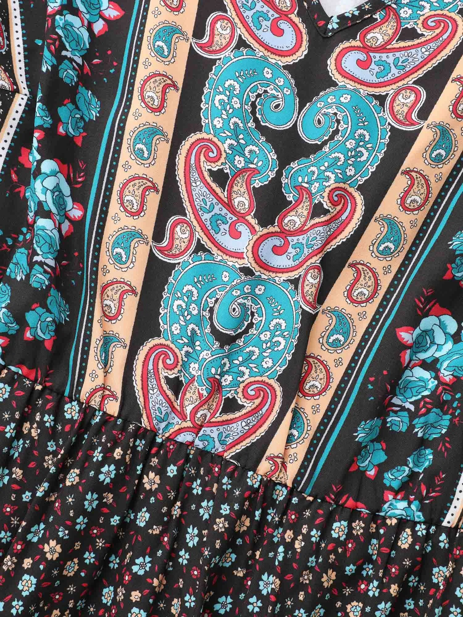 Boho Print V Neck Elastic Waist Dress sold by Bloomchic product image thumbnail 5