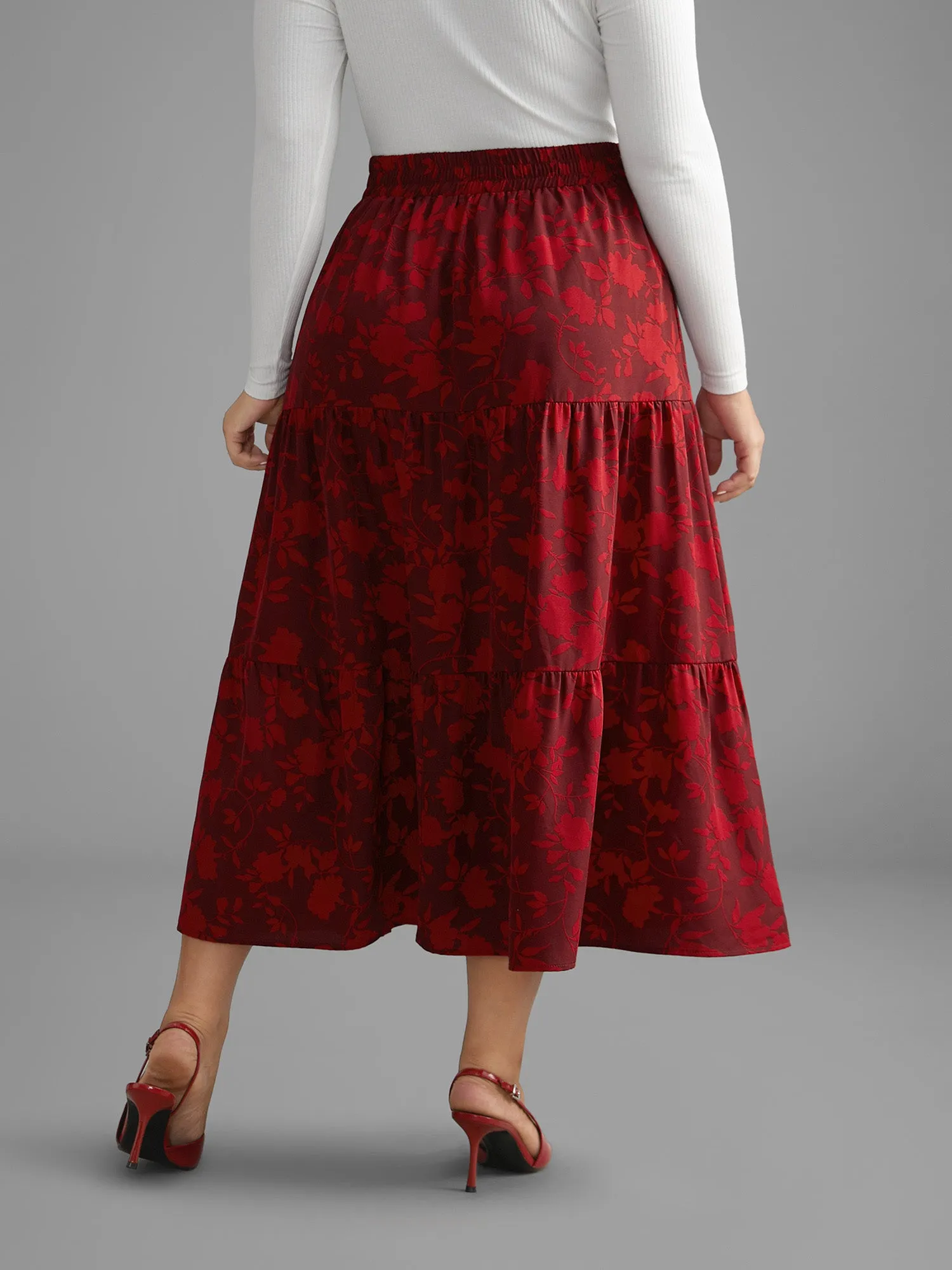 Silhouette Floral Print Ruffle Layered Hem Skirt sold by Bloomchic product image thumbnail 3