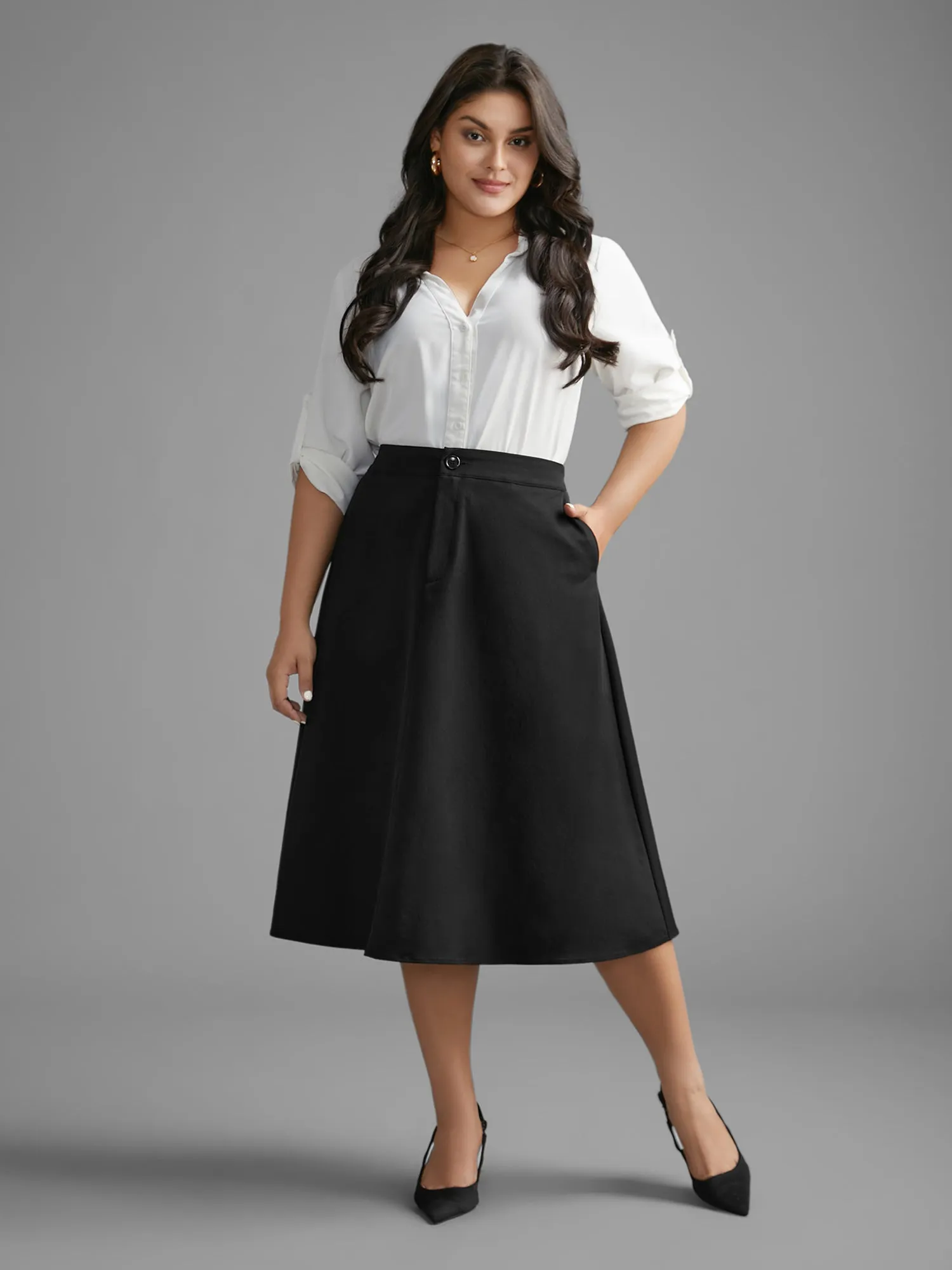 Solid Button Up Slightly Stretchy Skirt sold by Bloomchic product image thumbnail 2