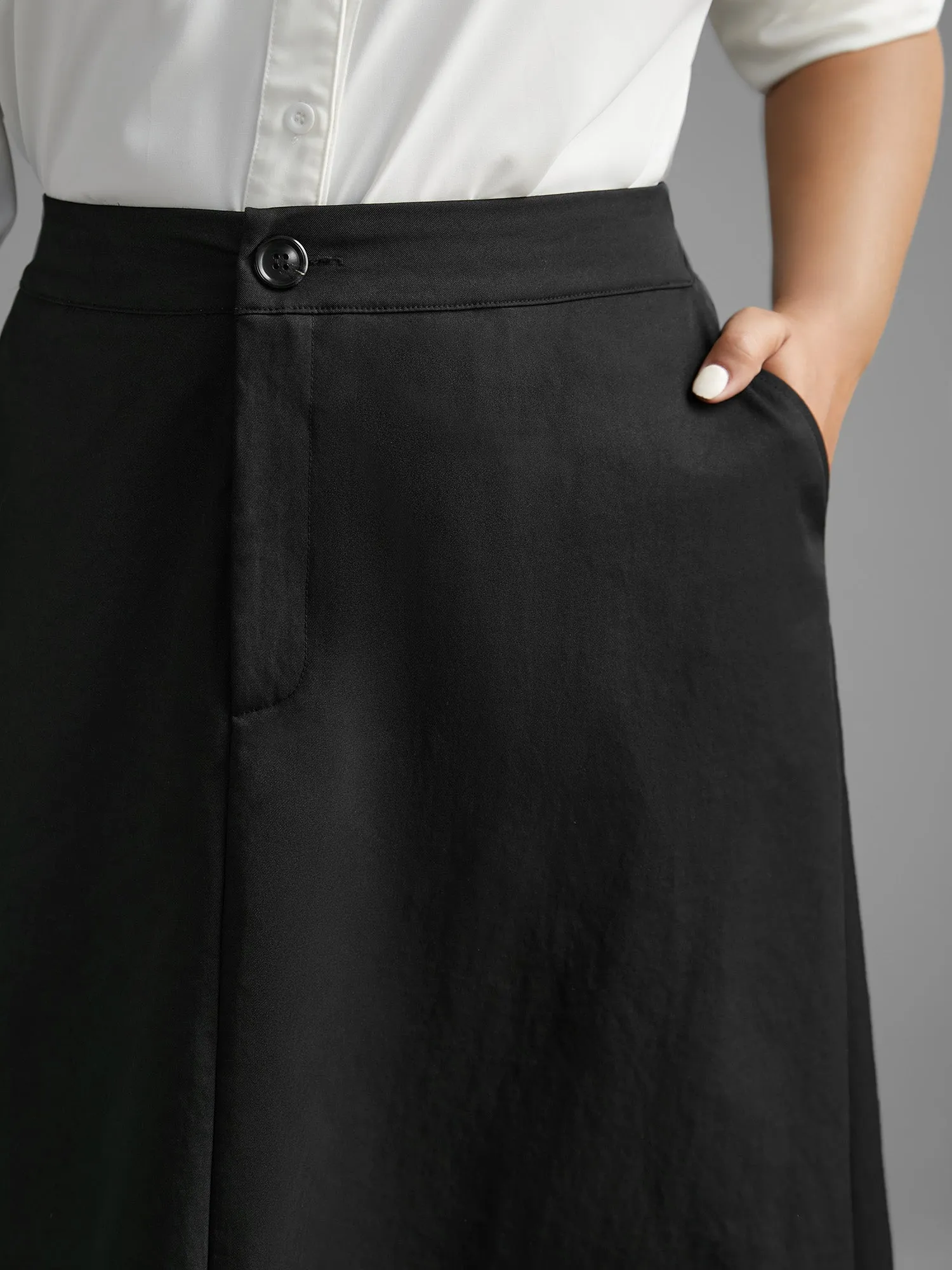 Solid Button Up Slightly Stretchy Skirt sold by Bloomchic product image thumbnail 4