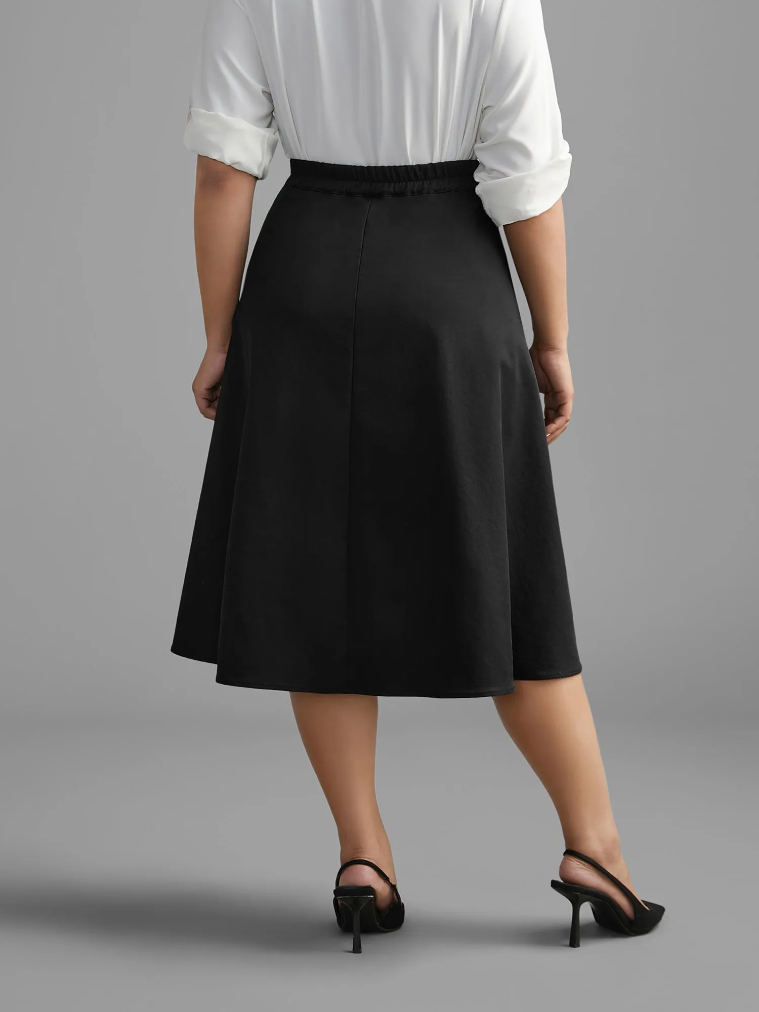 Solid Button Up Slightly Stretchy Skirt sold by Bloomchic product image thumbnail 3