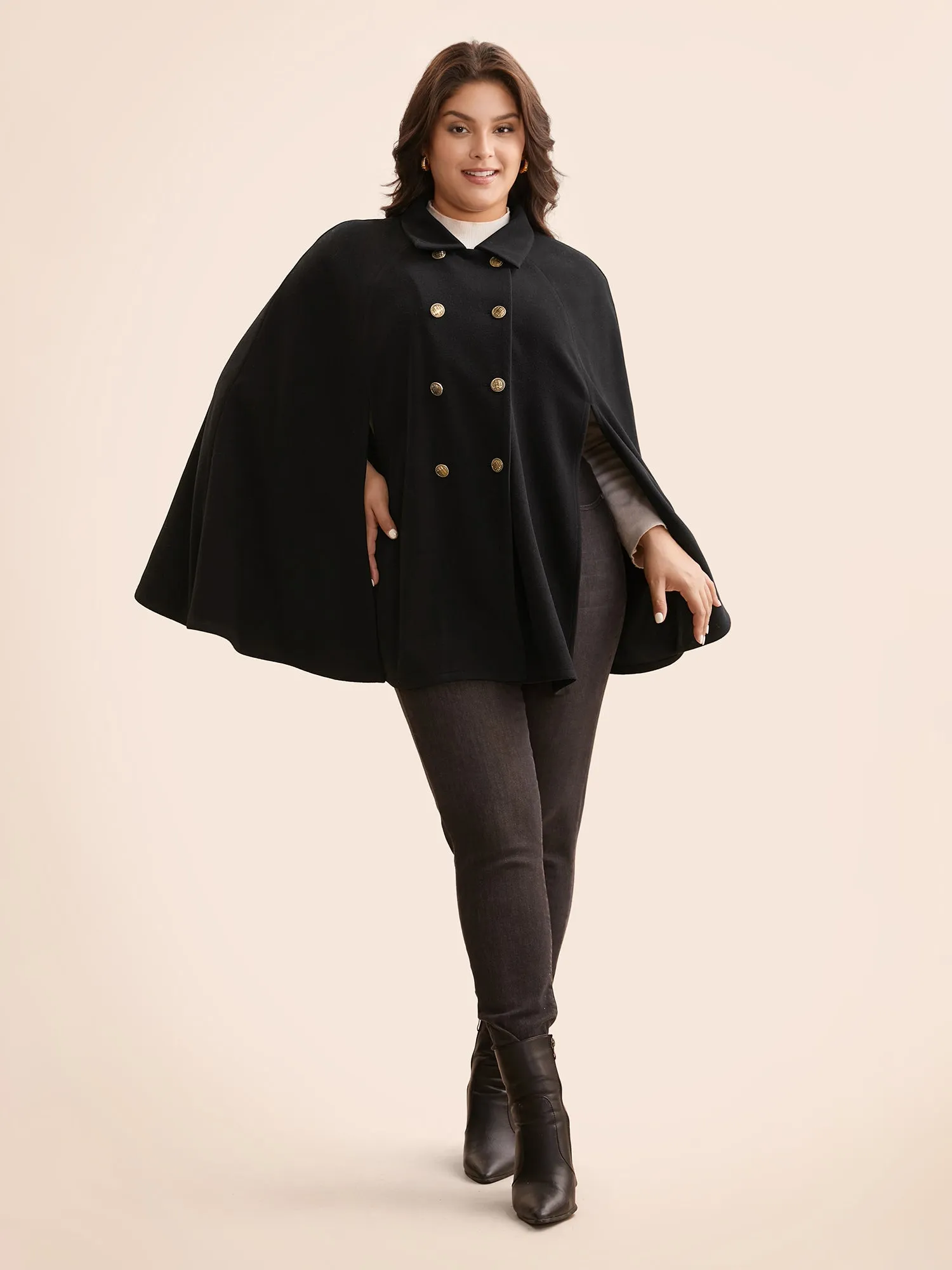 Double Breasted Cloak Sleeve Cape Overcoat sold by Bloomchic product image thumbnail 2