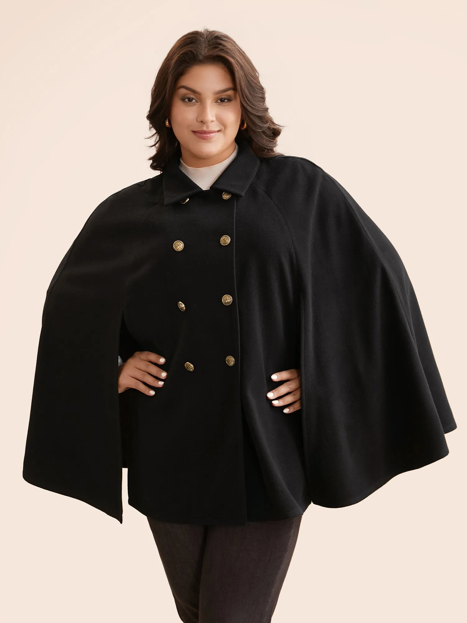 Double Breasted Cloak Sleeve Cape Overcoat sold by Bloomchic