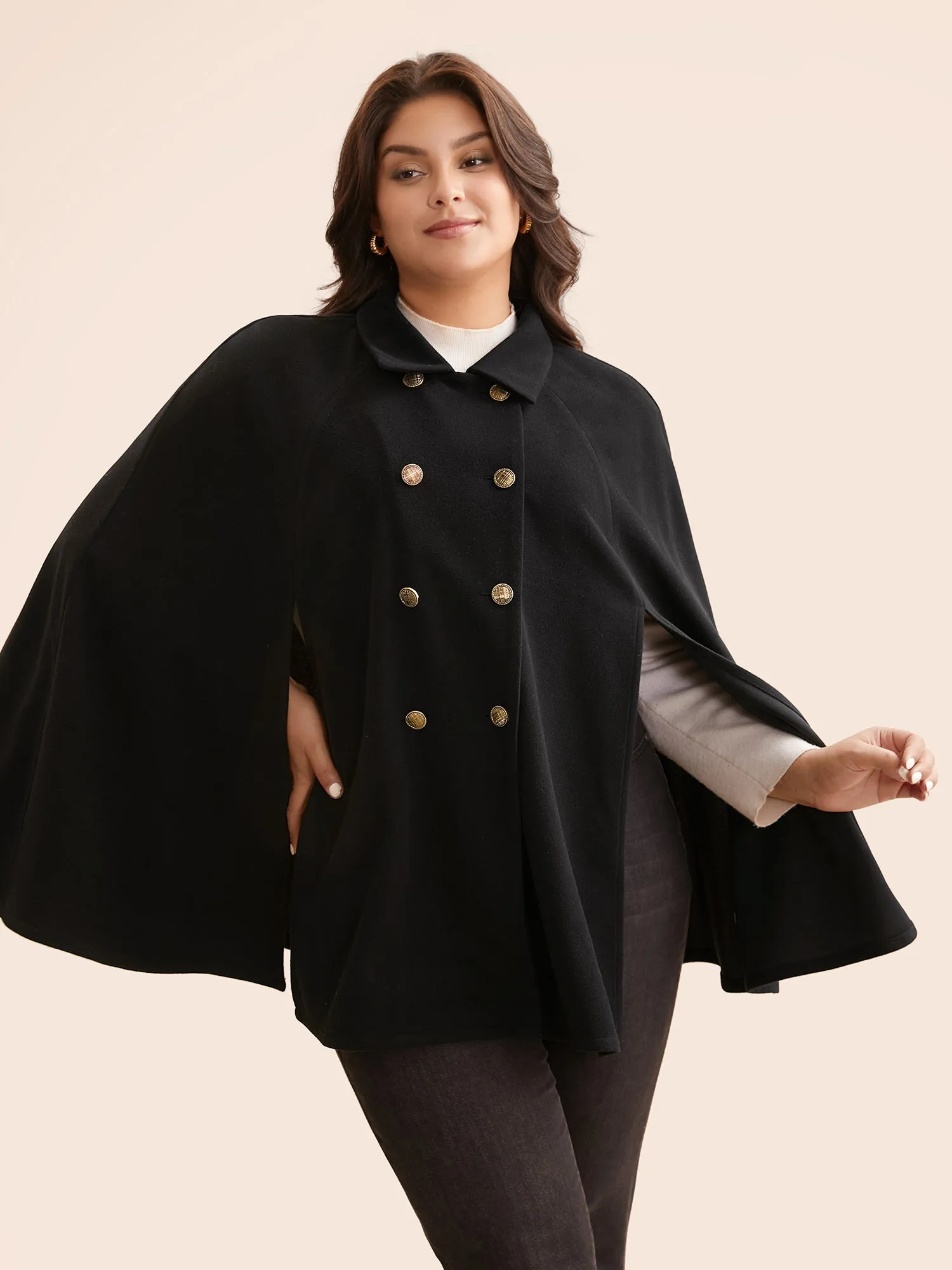 Double Breasted Cloak Sleeve Cape Overcoat sold by Bloomchic product image thumbnail 3