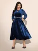 Velvet Patchwork Chiffon Keyhole Midi Dress sold by Bloomchic