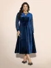 Velvet Patchwork Chiffon Keyhole Midi Dress sold by Bloomchic