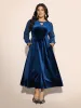 Velvet Patchwork Chiffon Keyhole Midi Dress sold by Bloomchic