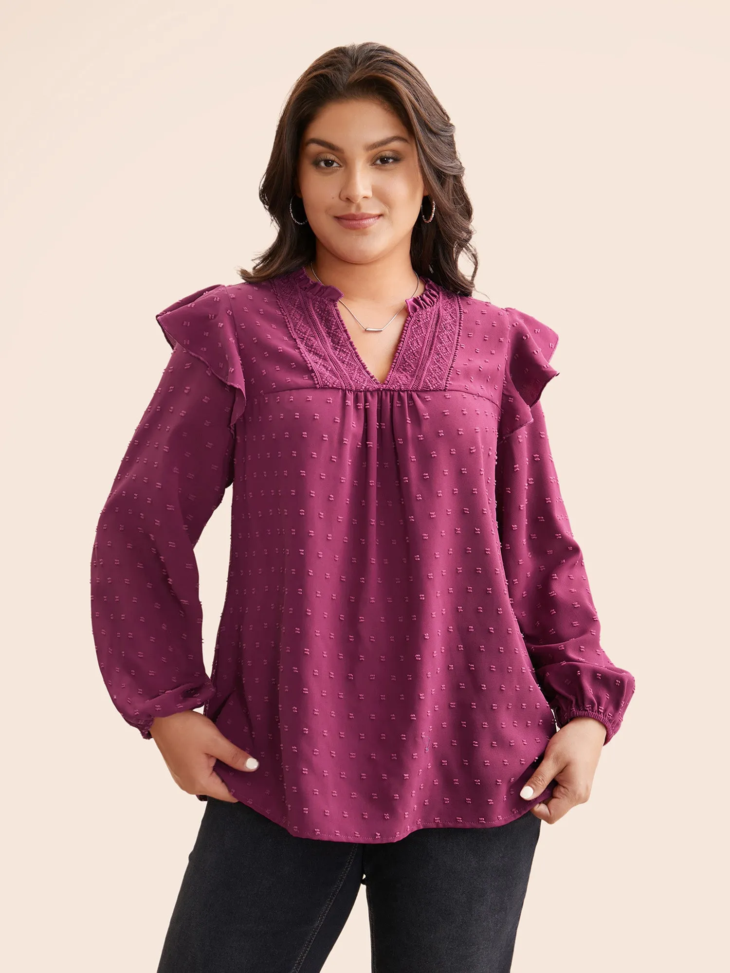 Texture Woven Ribbon Patchwork Ruffles Blouse sold by Bloomchic product image thumbnail 4