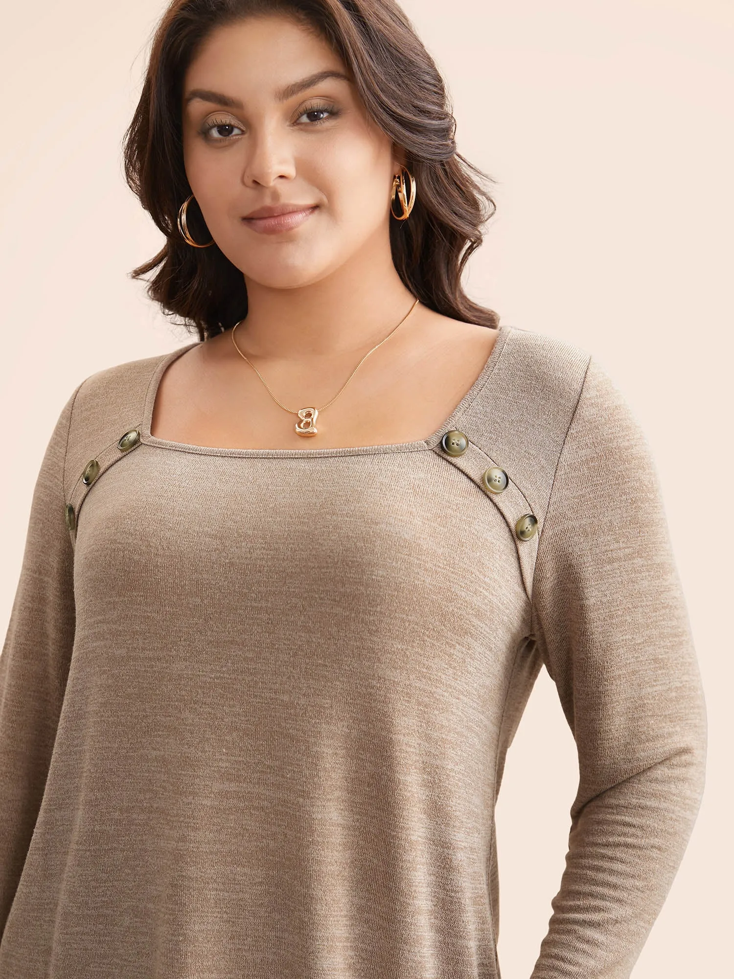 Heather Square Neck Button Detail T-shirt sold by Bloomchic product image thumbnail 5