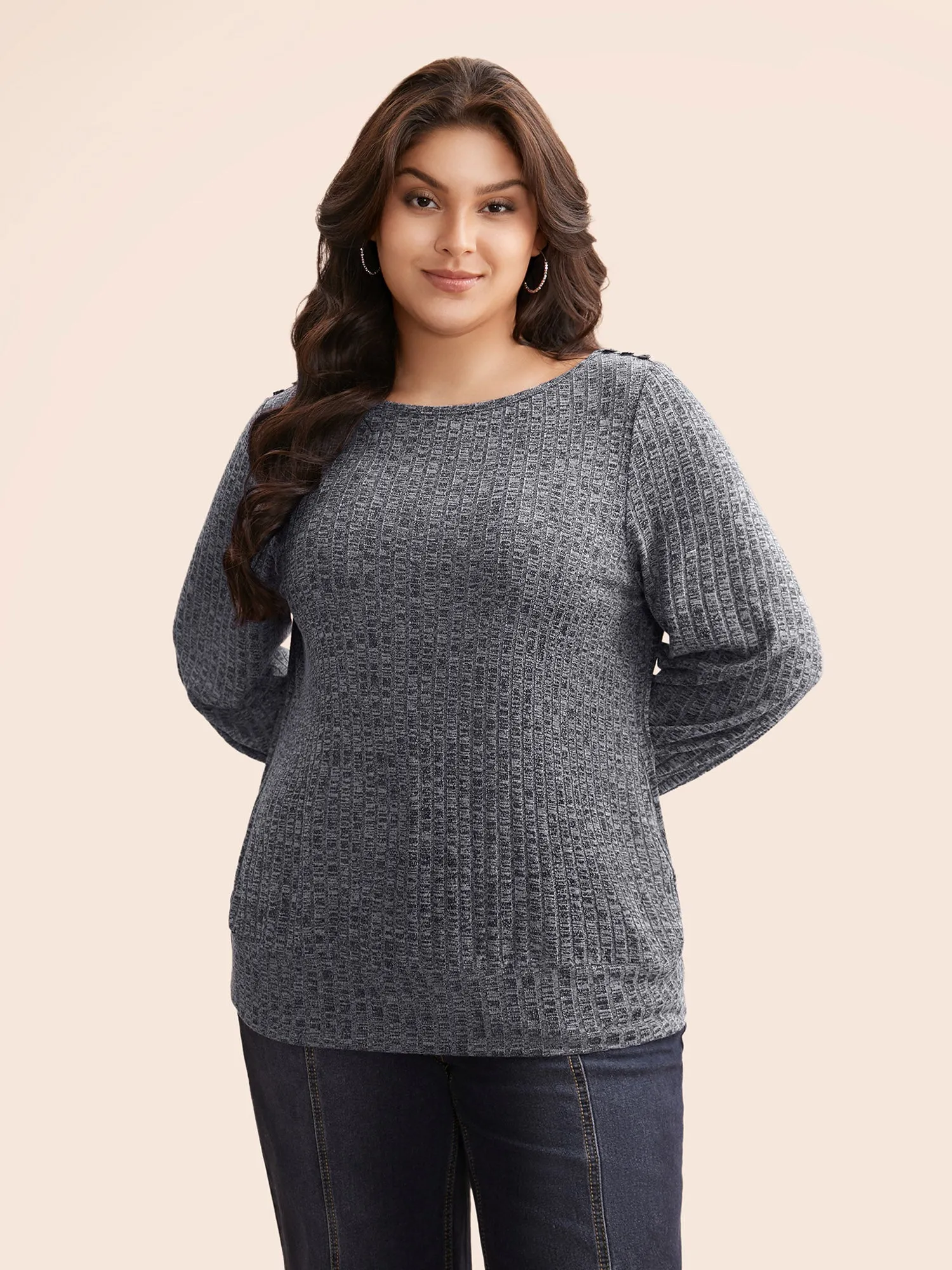 Textured Heather Button Detail Top sold by Bloomchic product image thumbnail 3