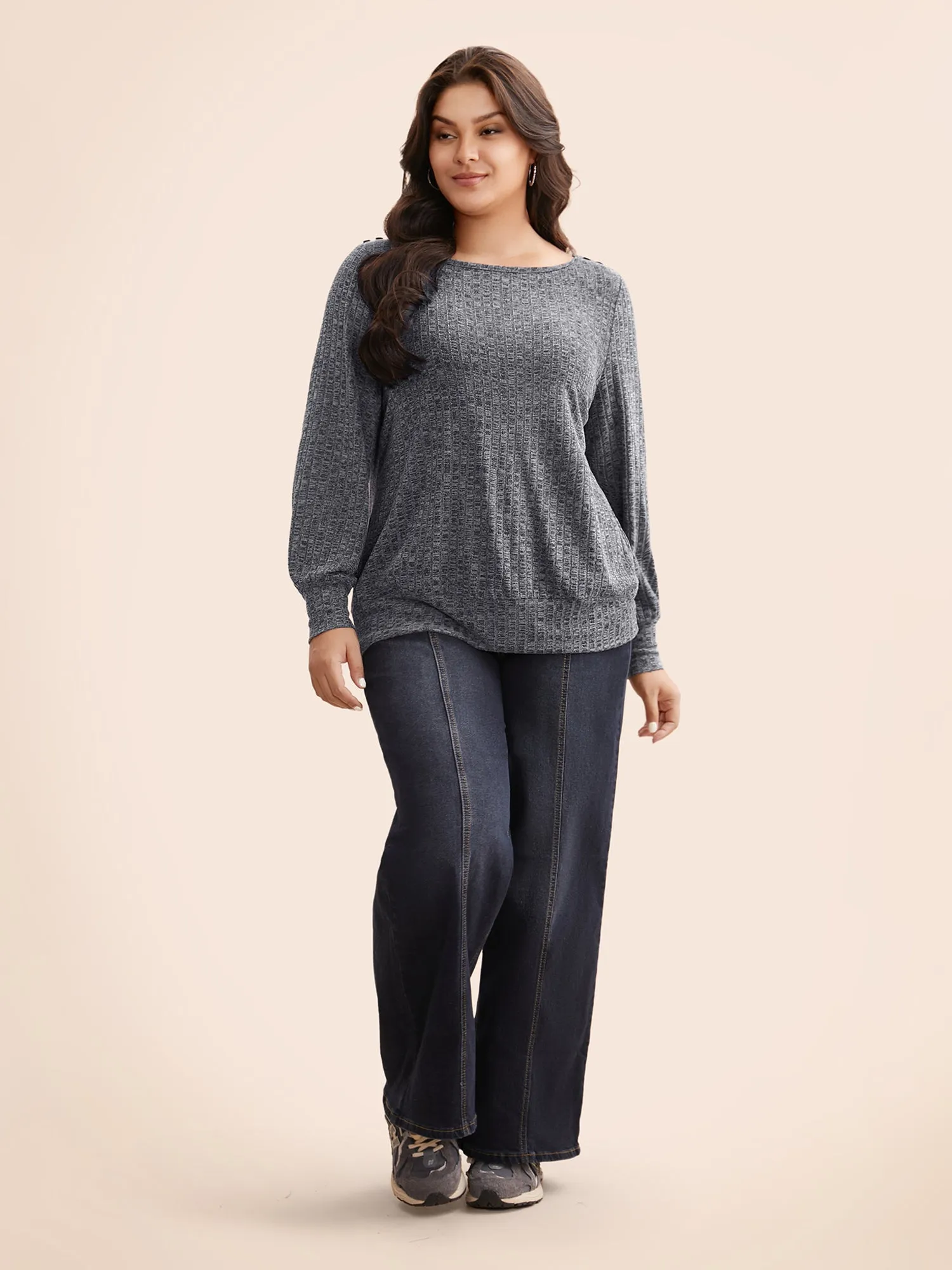 Textured Heather Button Detail Top sold by Bloomchic product image thumbnail 4