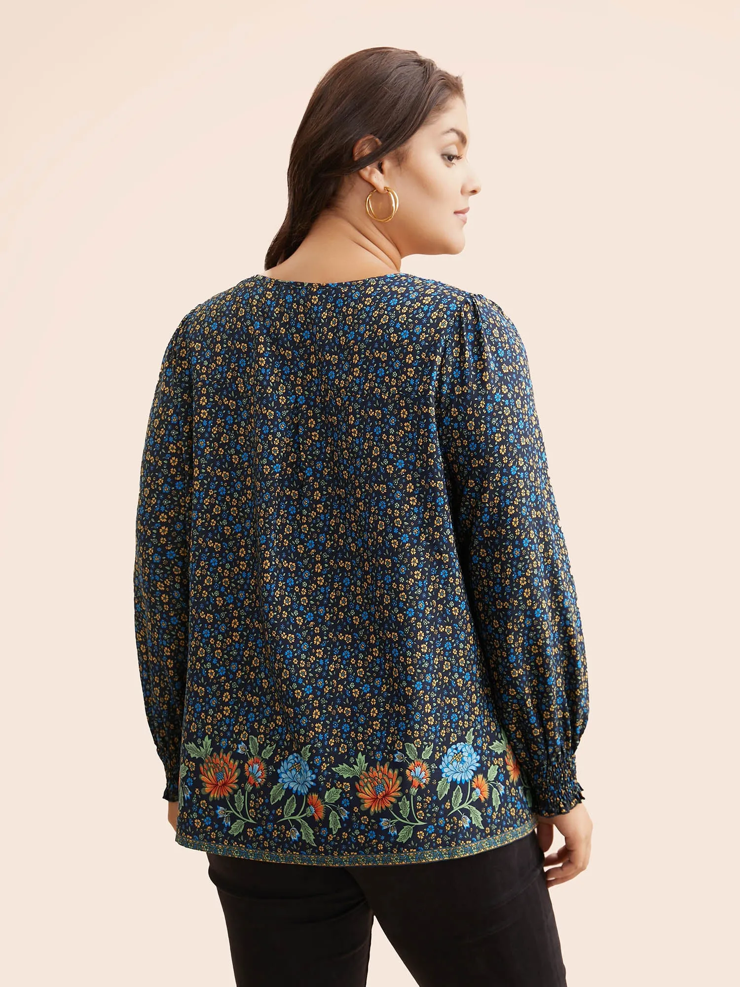 Bandana Print V Neck Shirred Blouse sold by Bloomchic product image thumbnail 5