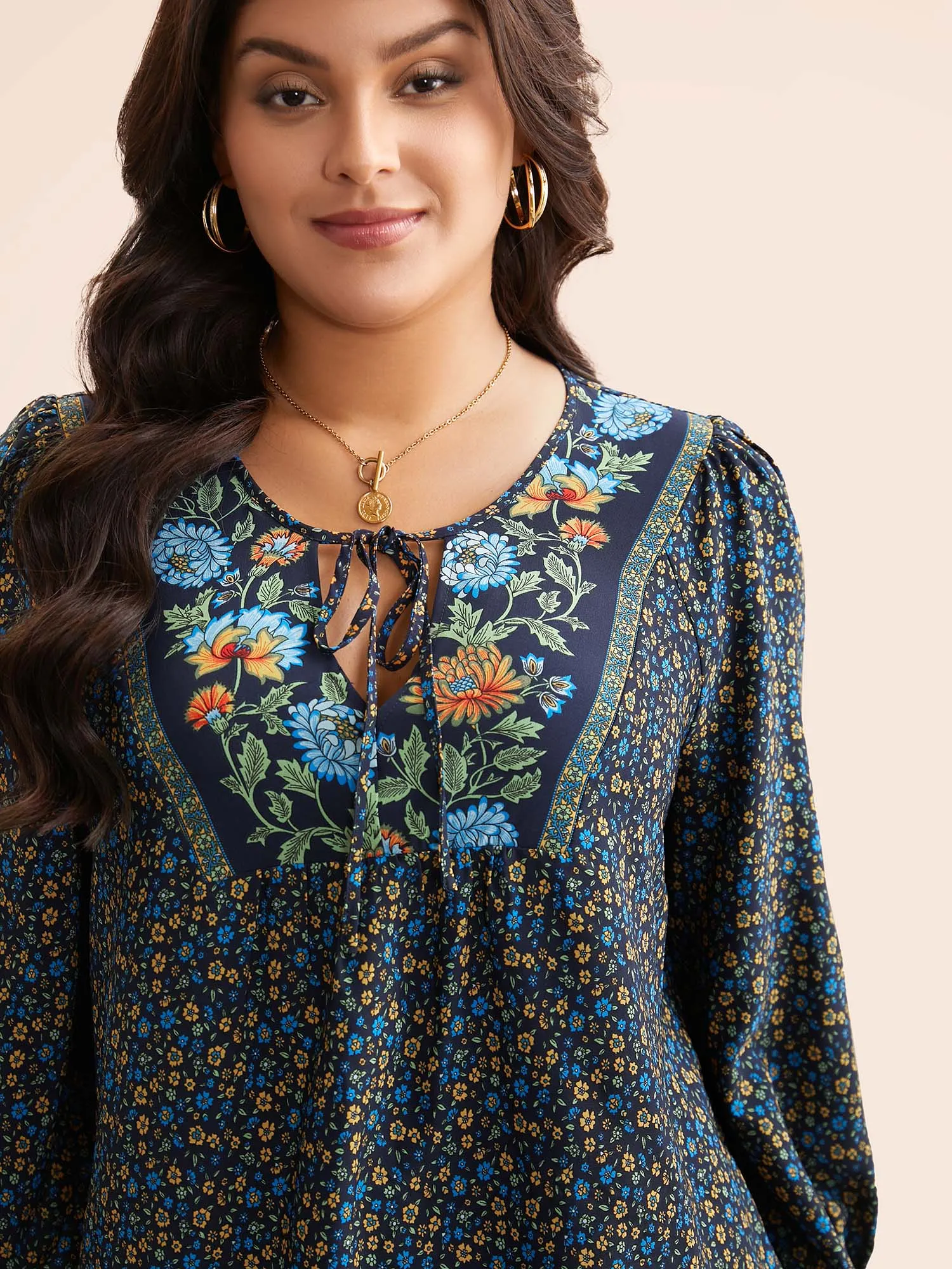 Bandana Print V Neck Shirred Blouse sold by Bloomchic product image thumbnail 3