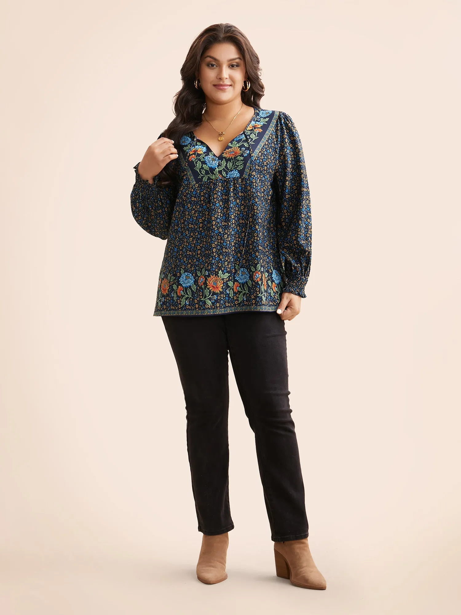 Bandana Print V Neck Shirred Blouse sold by Bloomchic product image thumbnail 2