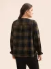 Plaid Pleated Lantern Sleeve Blouse sold by Bloomchic