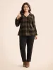 Plaid Pleated Lantern Sleeve Blouse sold by Bloomchic