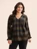 Plaid Pleated Lantern Sleeve Blouse sold by Bloomchic