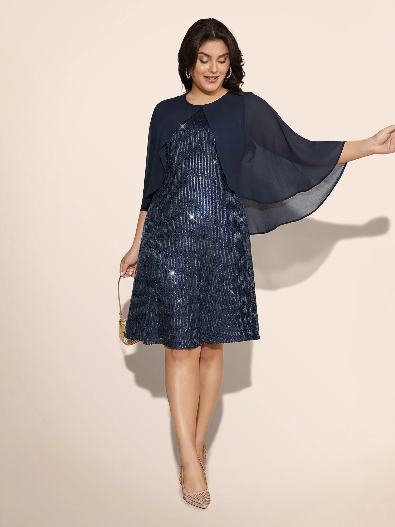 Sequin With Mesh Cape Dress sold by Bloomchic product image thumbnail 3