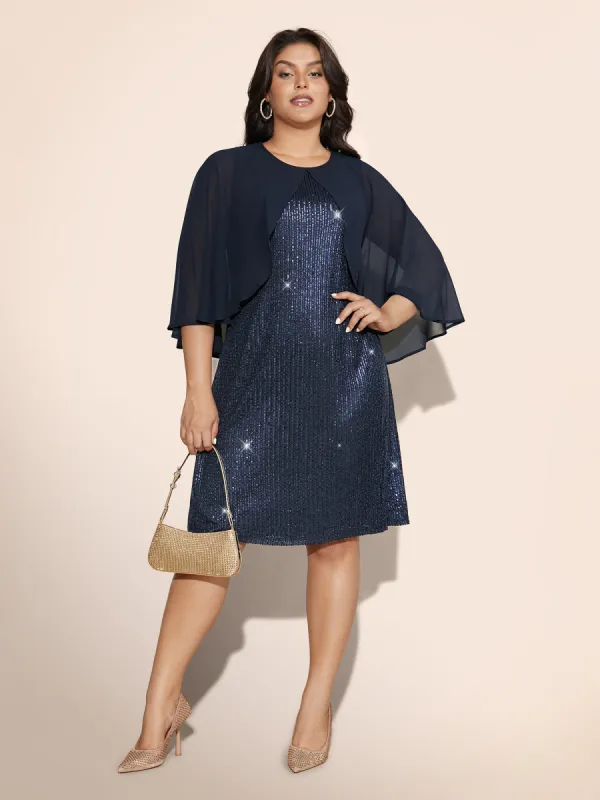 Sequin With Mesh Cape Dress sold by Bloomchic