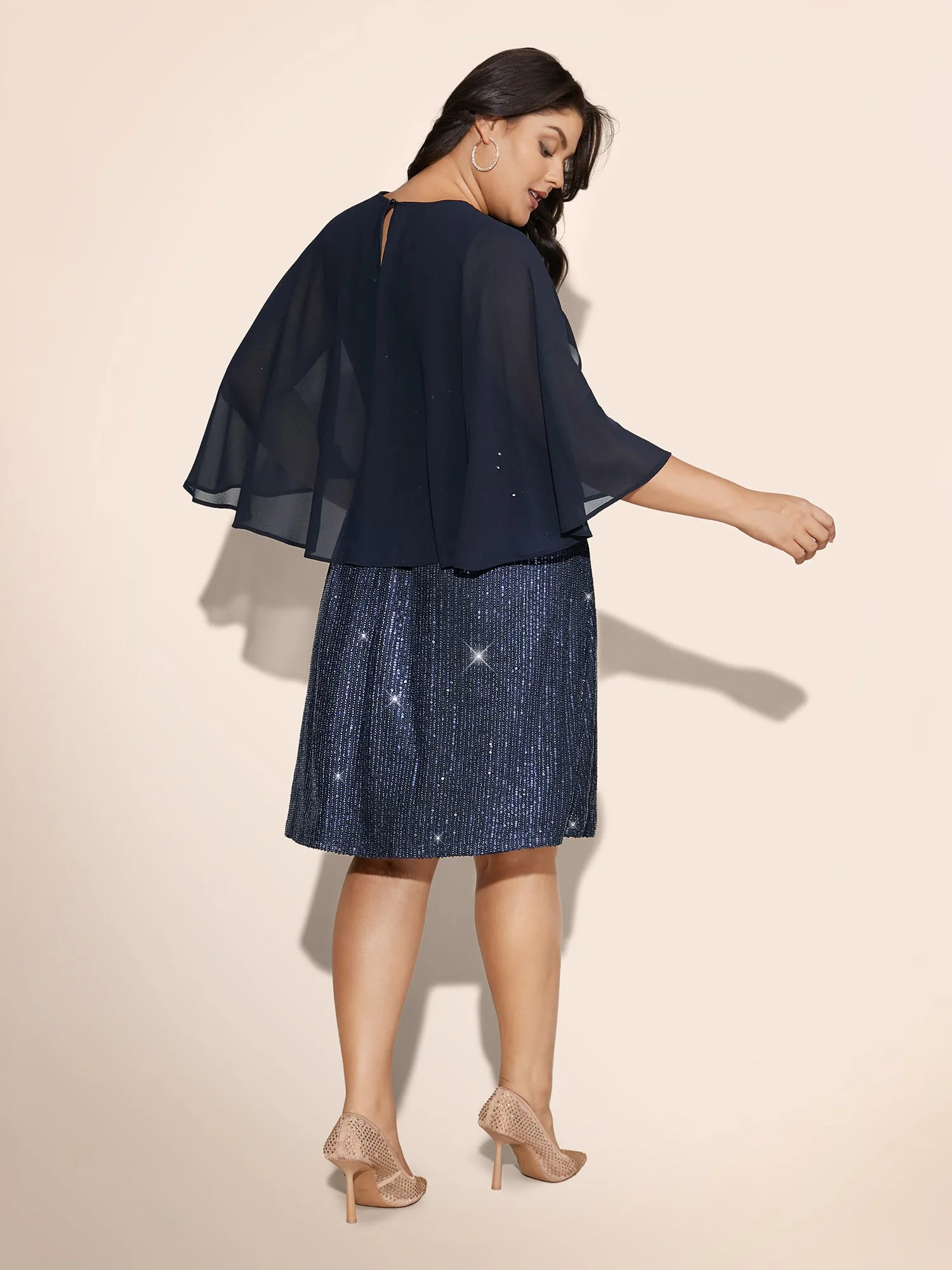 Sequin With Mesh Cape Dress sold by Bloomchic product image thumbnail 4