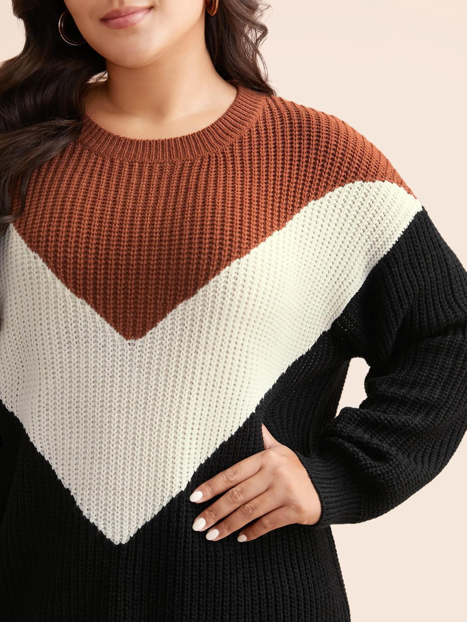 Colorblock Contrast Lantern Sleeve Pullover sold by Bloomchic product image thumbnail 5