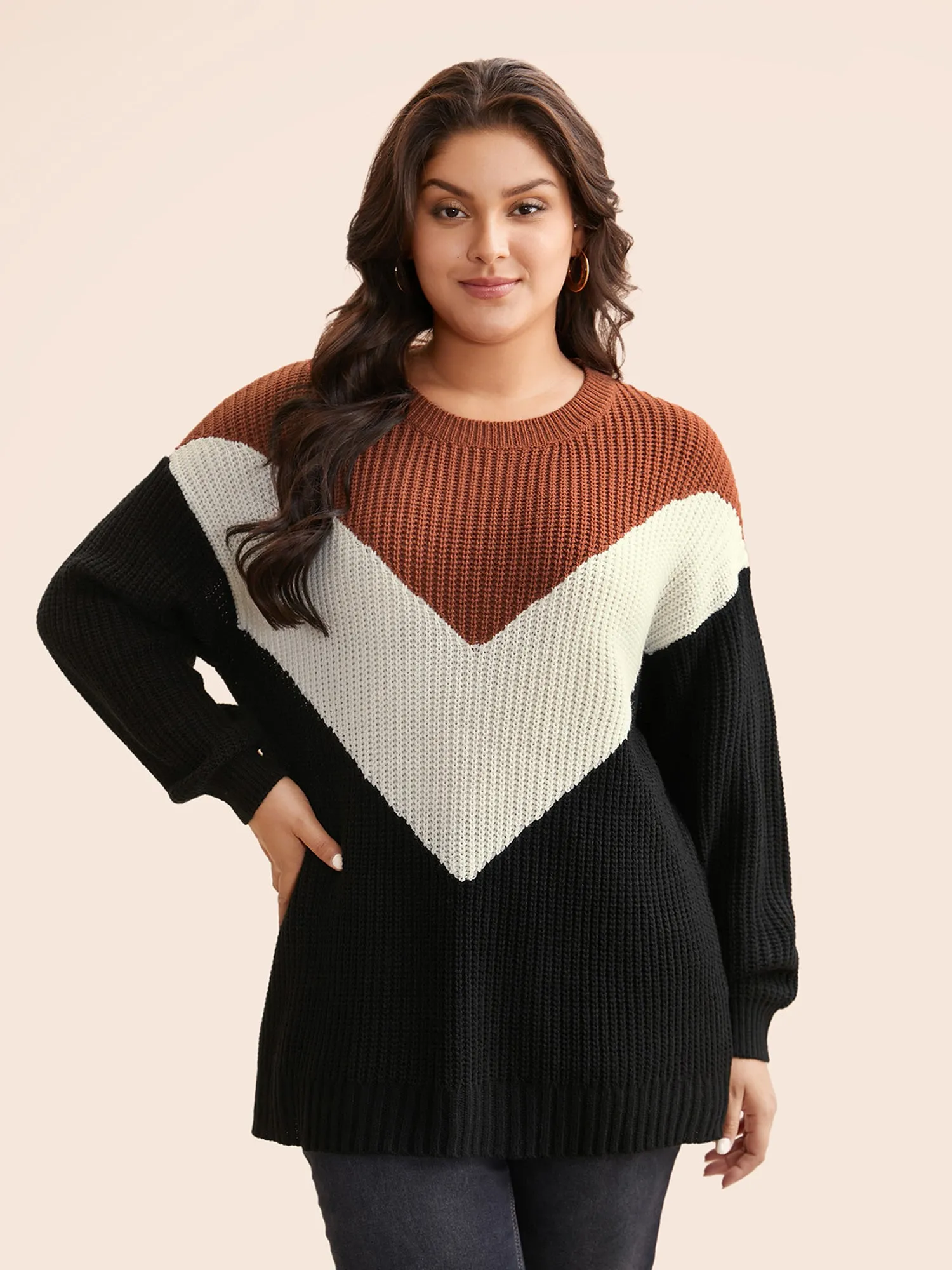 Colorblock Contrast Lantern Sleeve Pullover sold by Bloomchic product image thumbnail 3