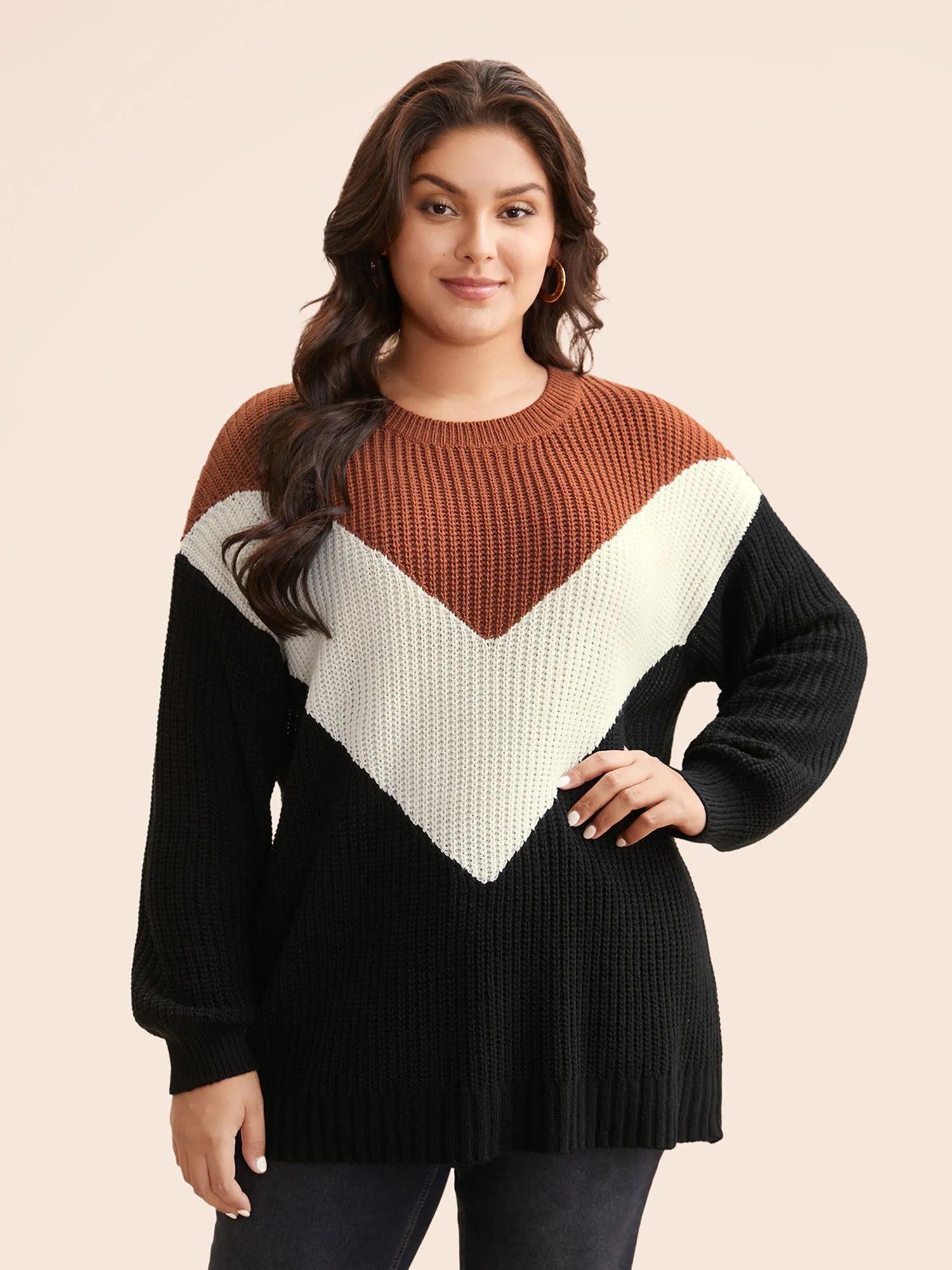 Colorblock Contrast Lantern Sleeve Pullover sold by Bloomchic