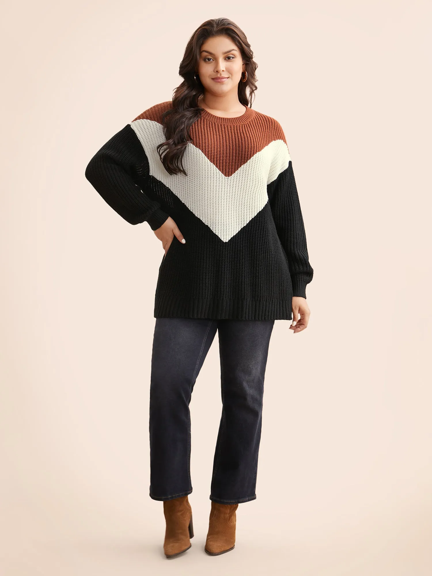 Colorblock Contrast Lantern Sleeve Pullover sold by Bloomchic product image thumbnail 4