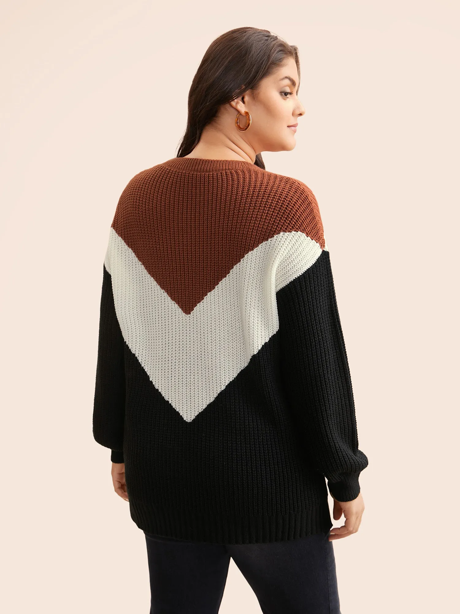 Colorblock Contrast Lantern Sleeve Pullover sold by Bloomchic product image thumbnail 2