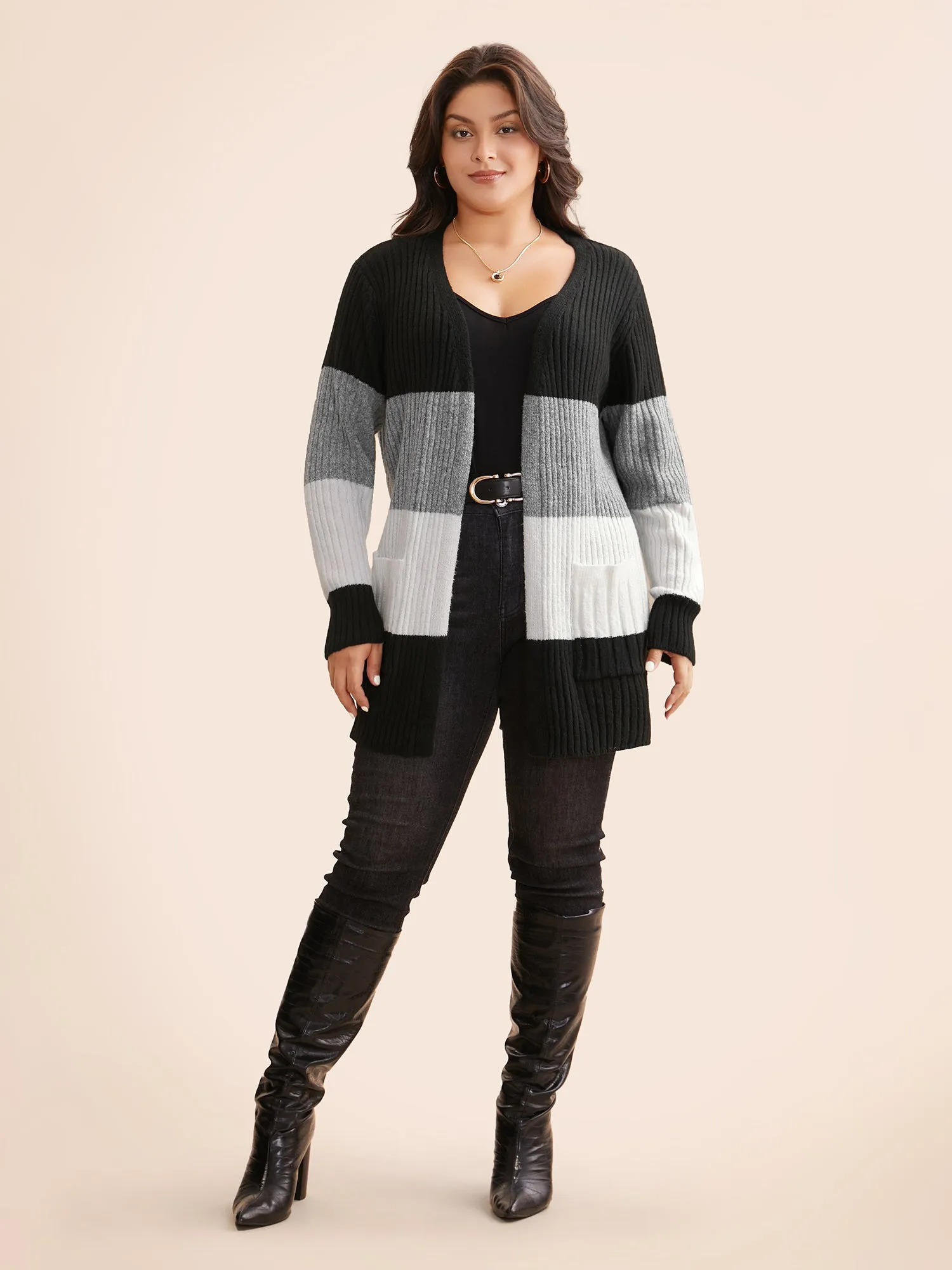 Colorblock Contrast Patched Pocket Cardigan sold by Bloomchic product image thumbnail 4