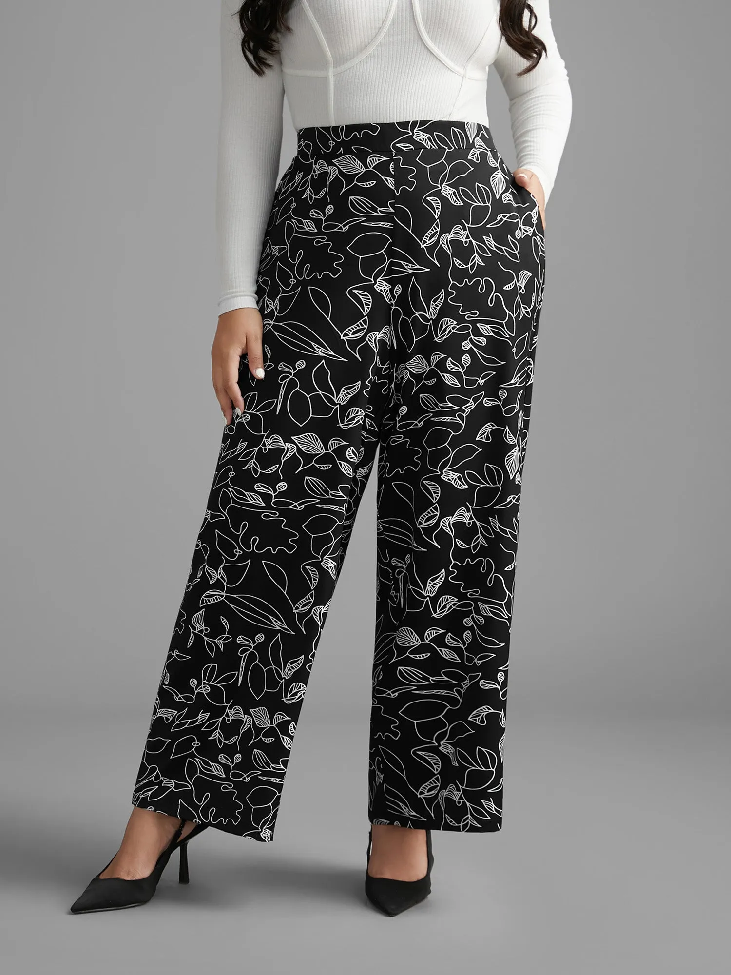 Graffiti Print Elastic Waist Wide Leg Pants sold by Bloomchic
