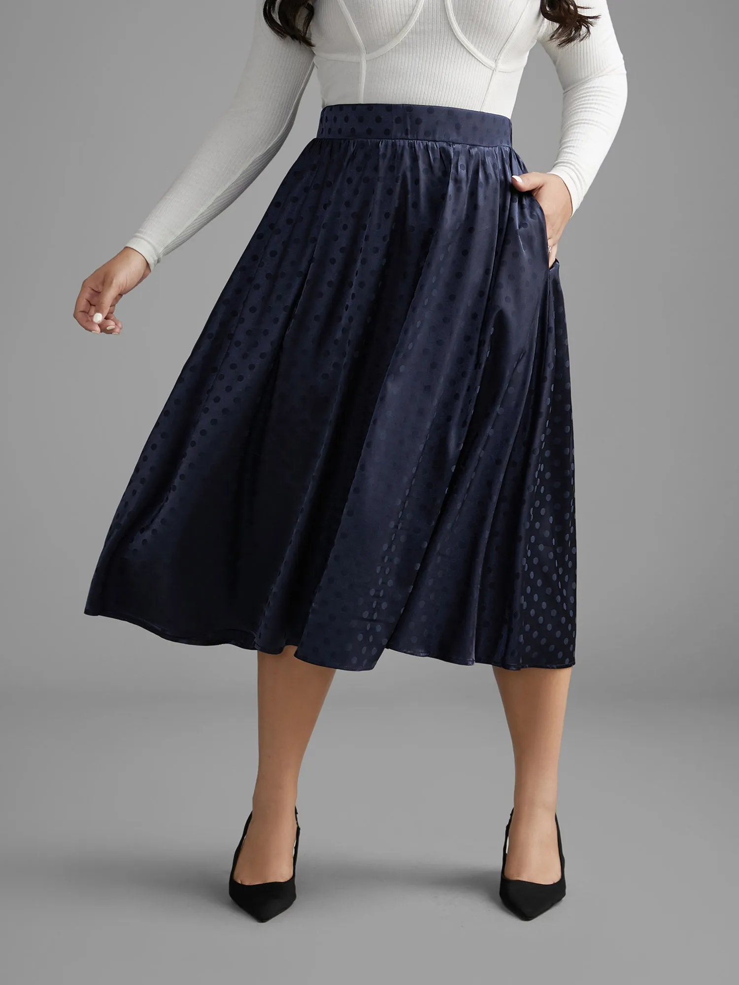 Polka Dot Elastic Waist Pocket Skirt sold by Bloomchic