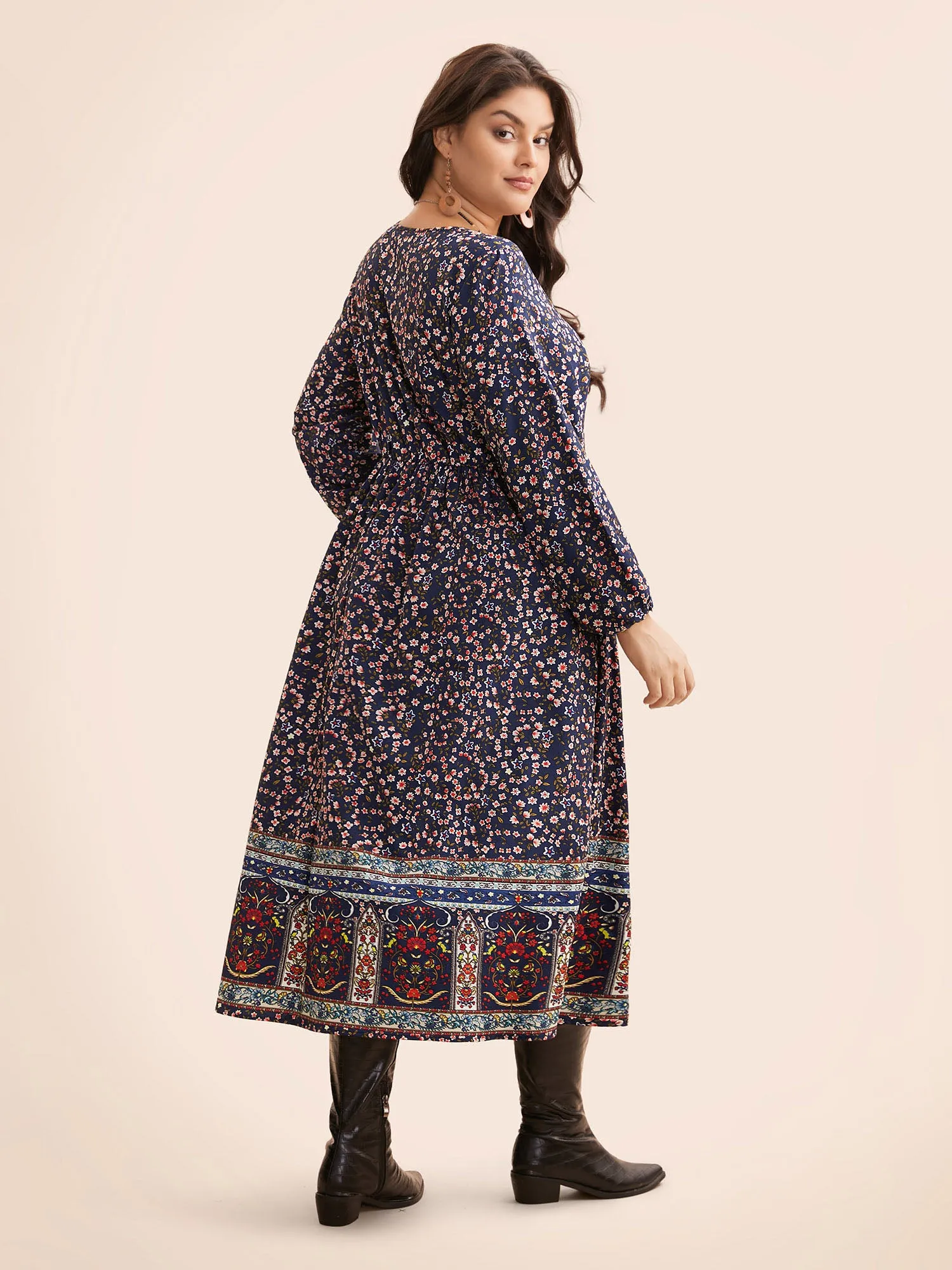 Boho Print Lantern Sleeve Midi Dress sold by Bloomchic product image thumbnail 4