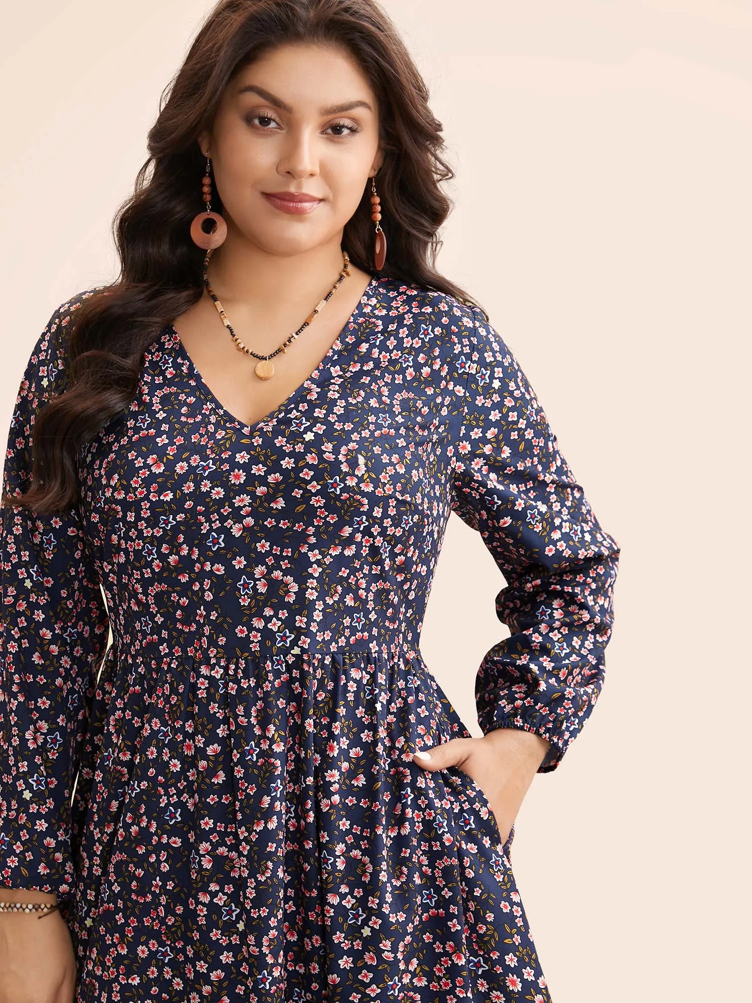 Boho Print Lantern Sleeve Midi Dress sold by Bloomchic product image thumbnail 2