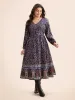 Boho Print Lantern Sleeve Midi Dress sold by Bloomchic