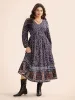 Boho Print Lantern Sleeve Midi Dress sold by Bloomchic