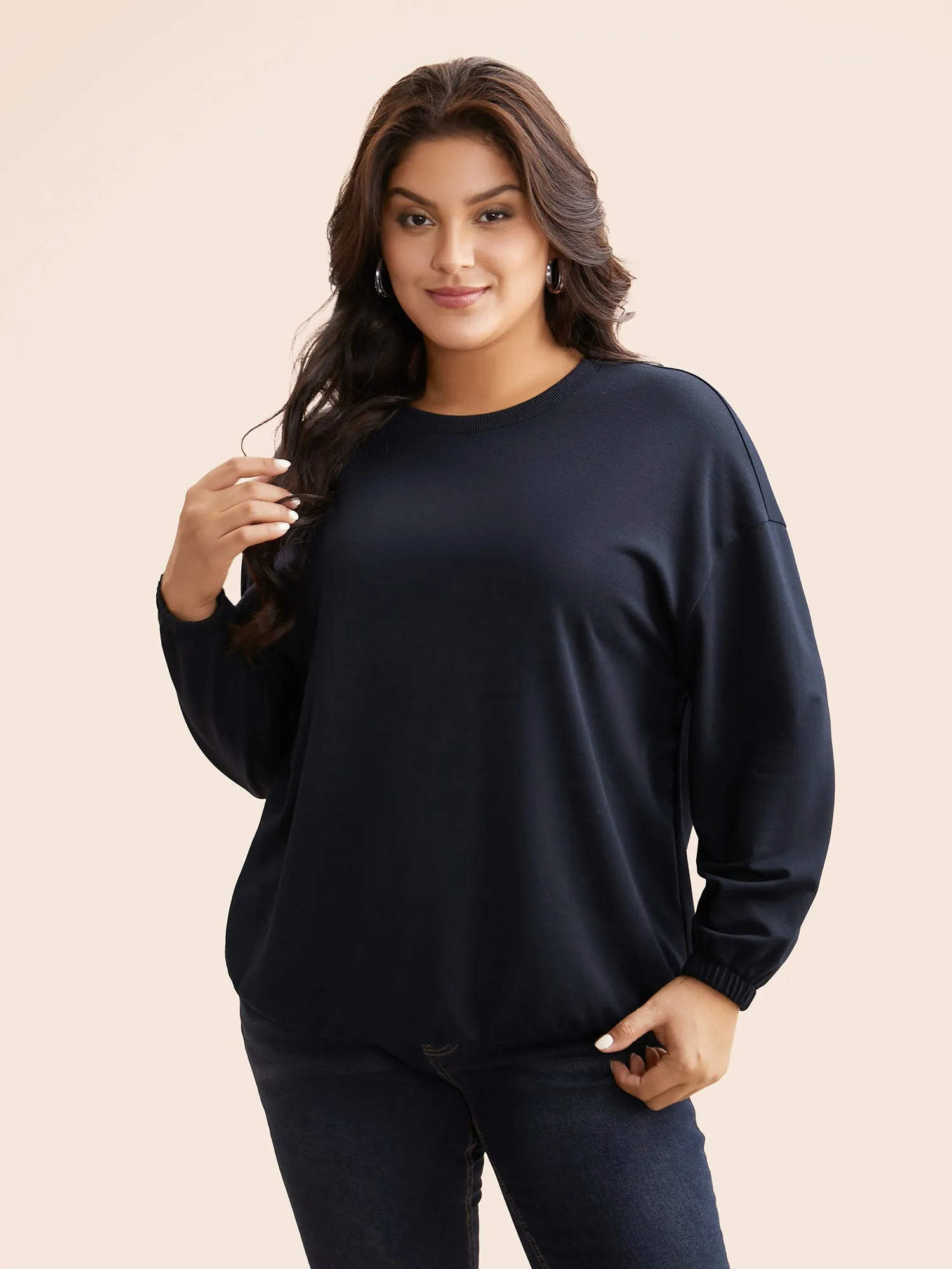 Slightly Stretchy Drop Shoulder Sleeve Sweatshirt sold by Bloomchic