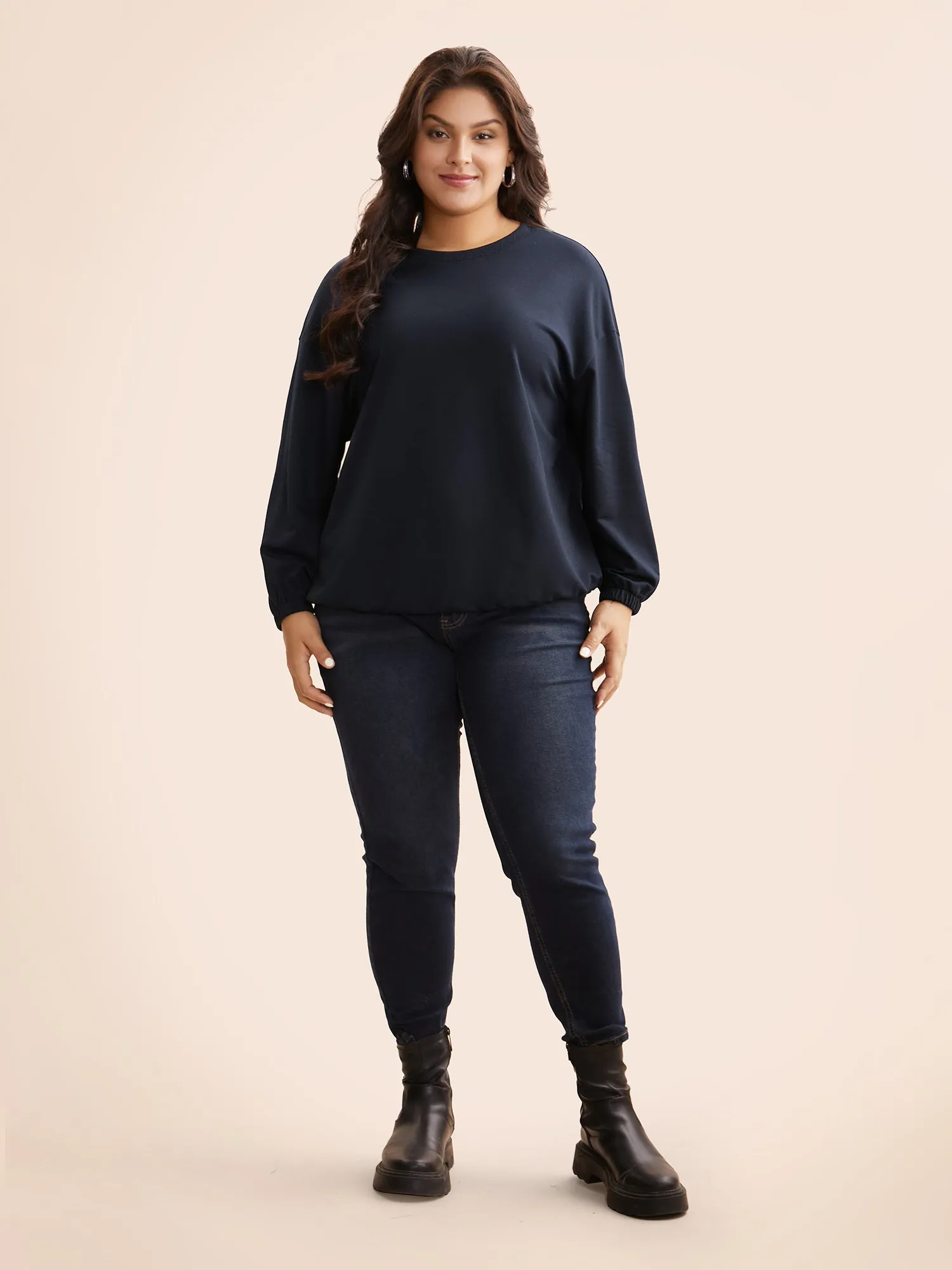 Slightly Stretchy Drop Shoulder Sleeve Sweatshirt sold by Bloomchic product image thumbnail 4