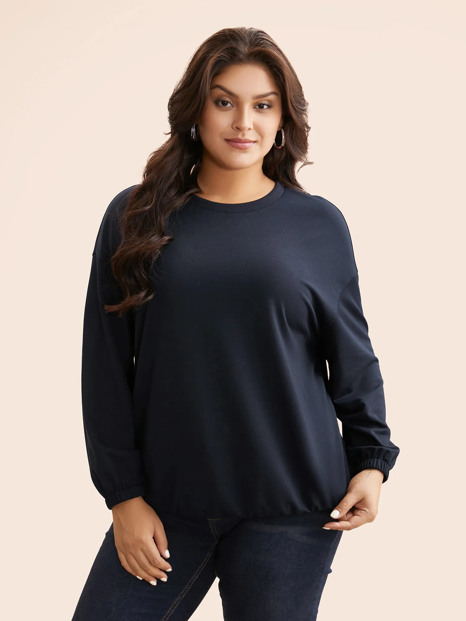 Slightly Stretchy Drop Shoulder Sleeve Sweatshirt sold by Bloomchic product image thumbnail 3