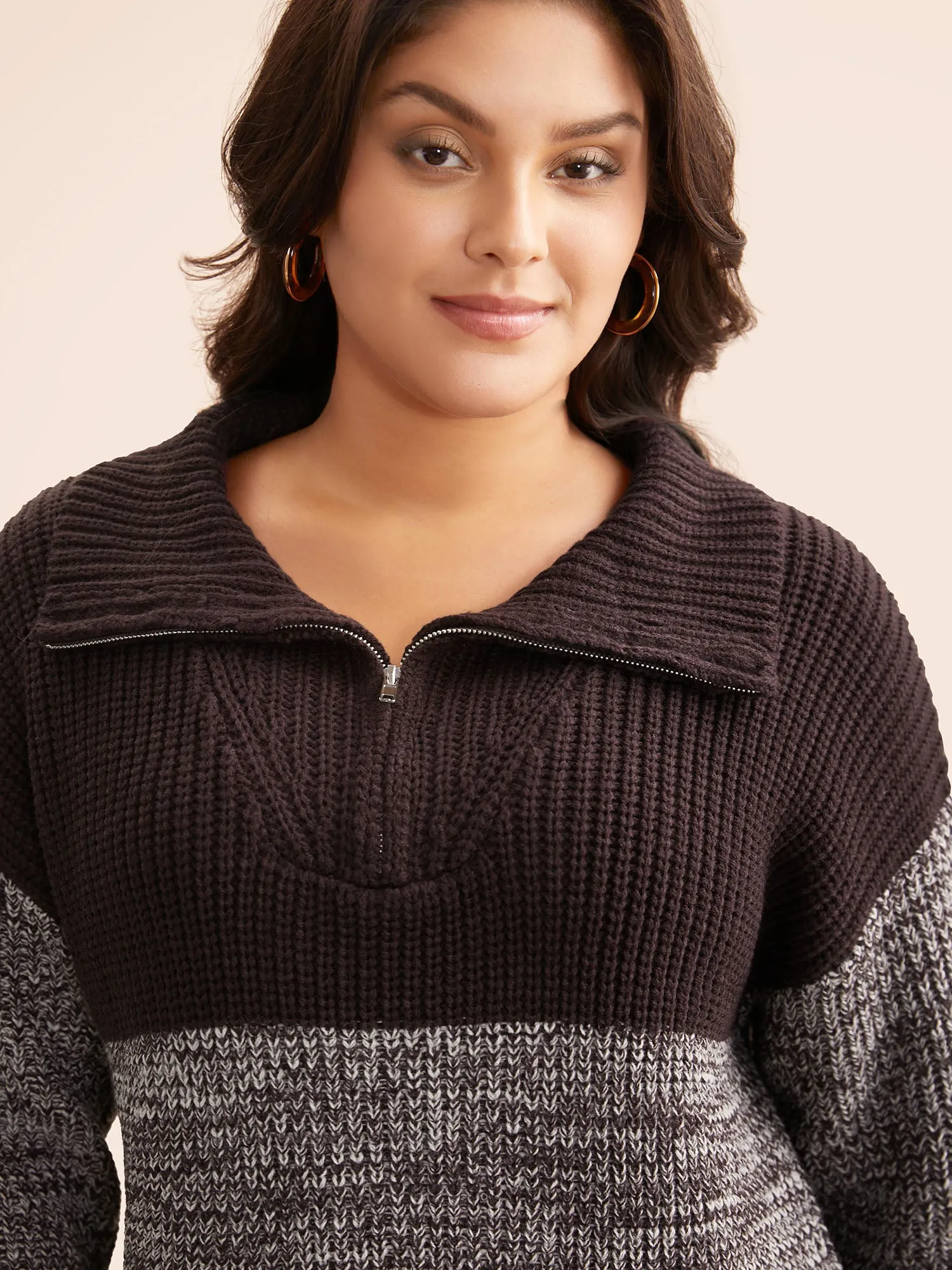 Contrast Textured Half Zip Pullover sold by Bloomchic product image thumbnail 5