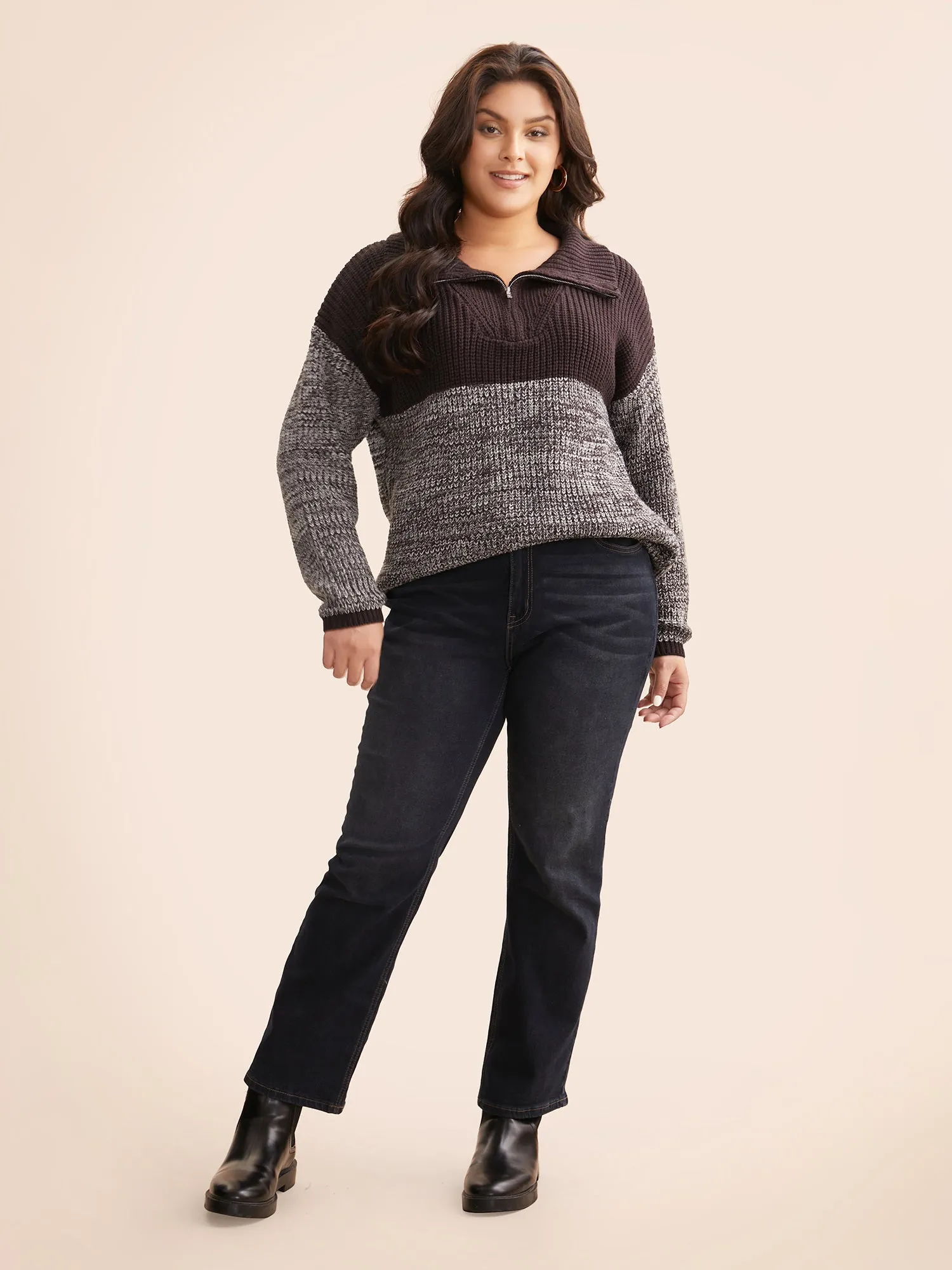 Contrast Textured Half Zip Pullover sold by Bloomchic product image thumbnail 3