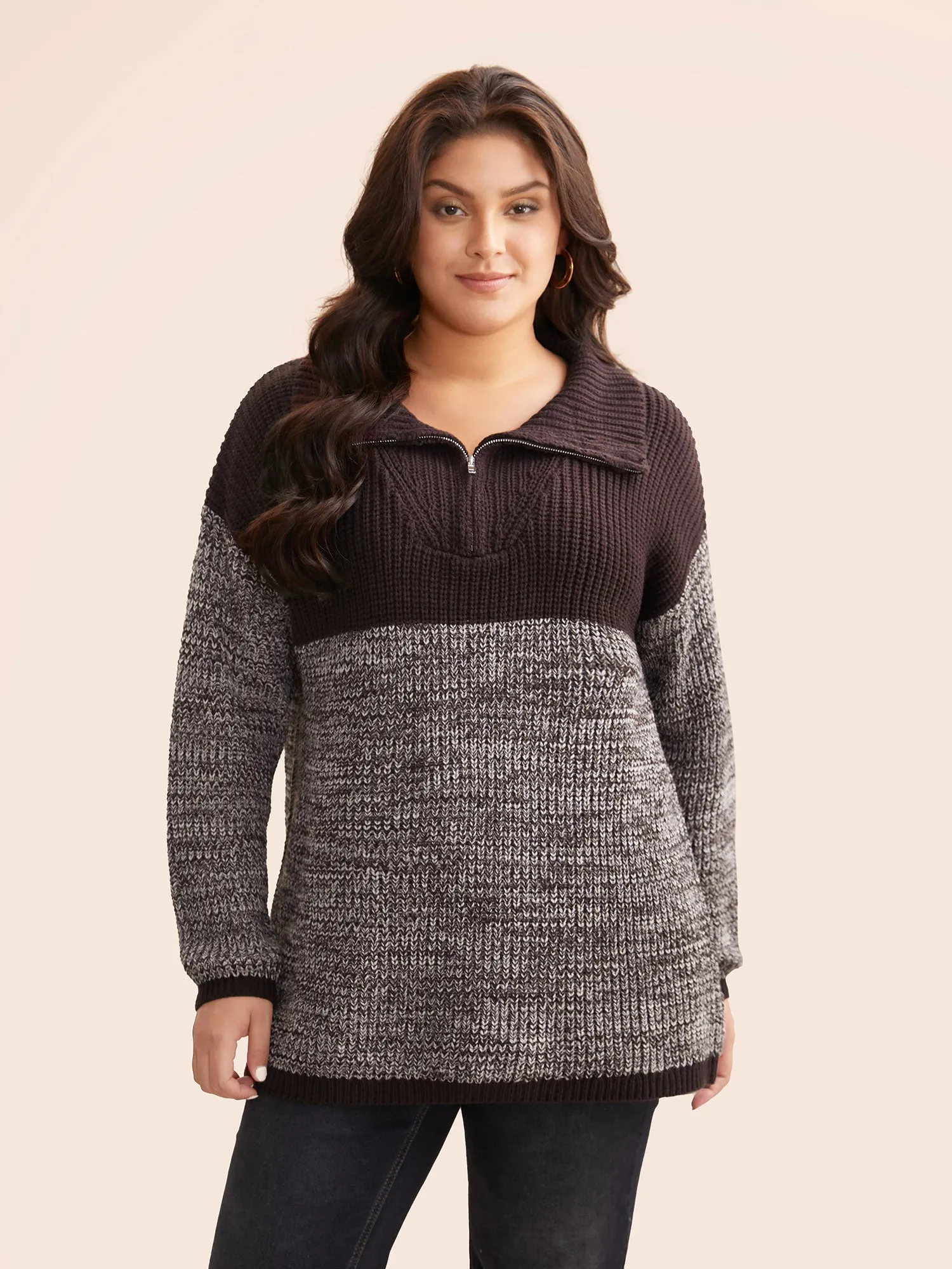 Contrast Textured Half Zip Pullover sold by Bloomchic product image thumbnail 4